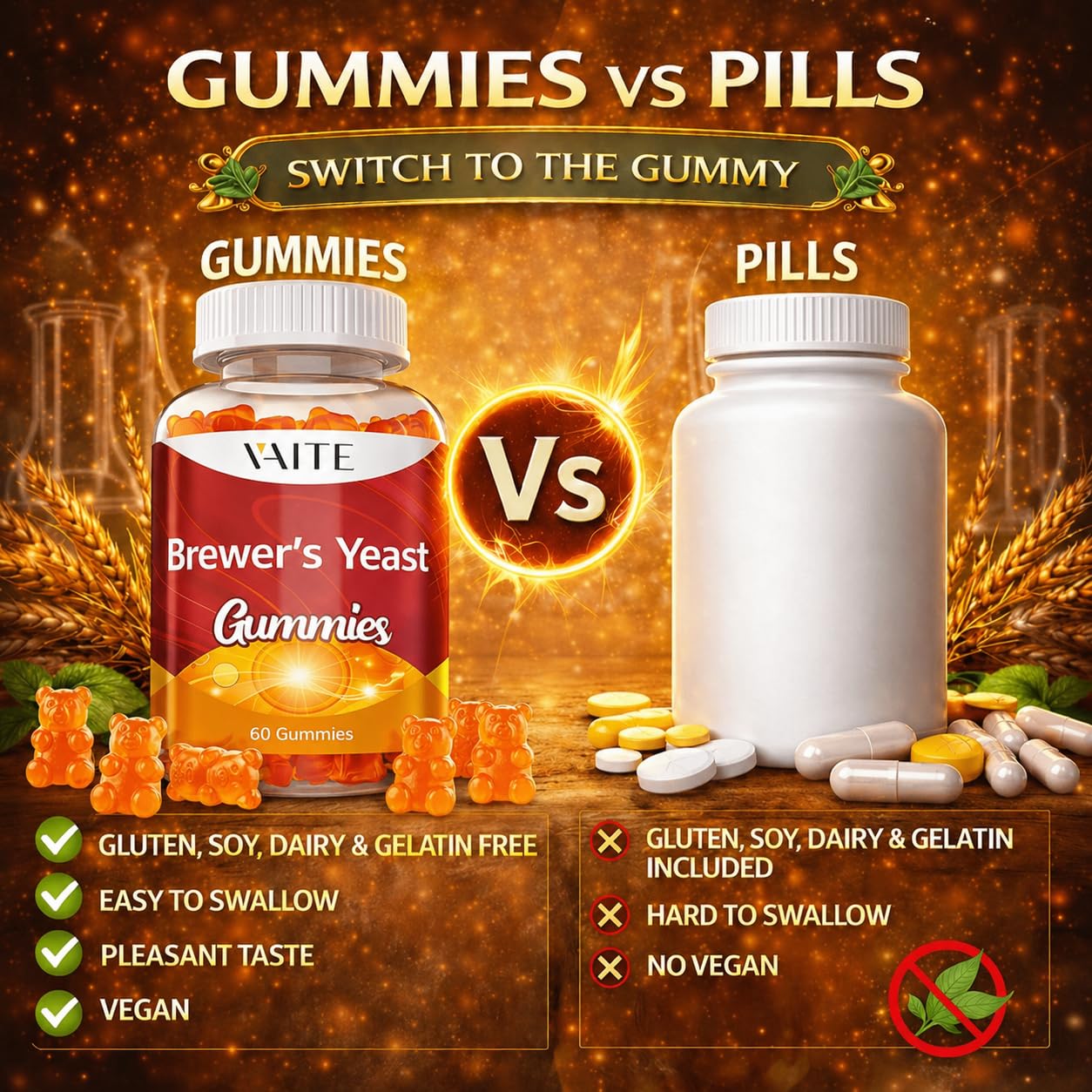 VAITE Brewer's Yeast Supplement Gummies 2000mg, 60 Gummies