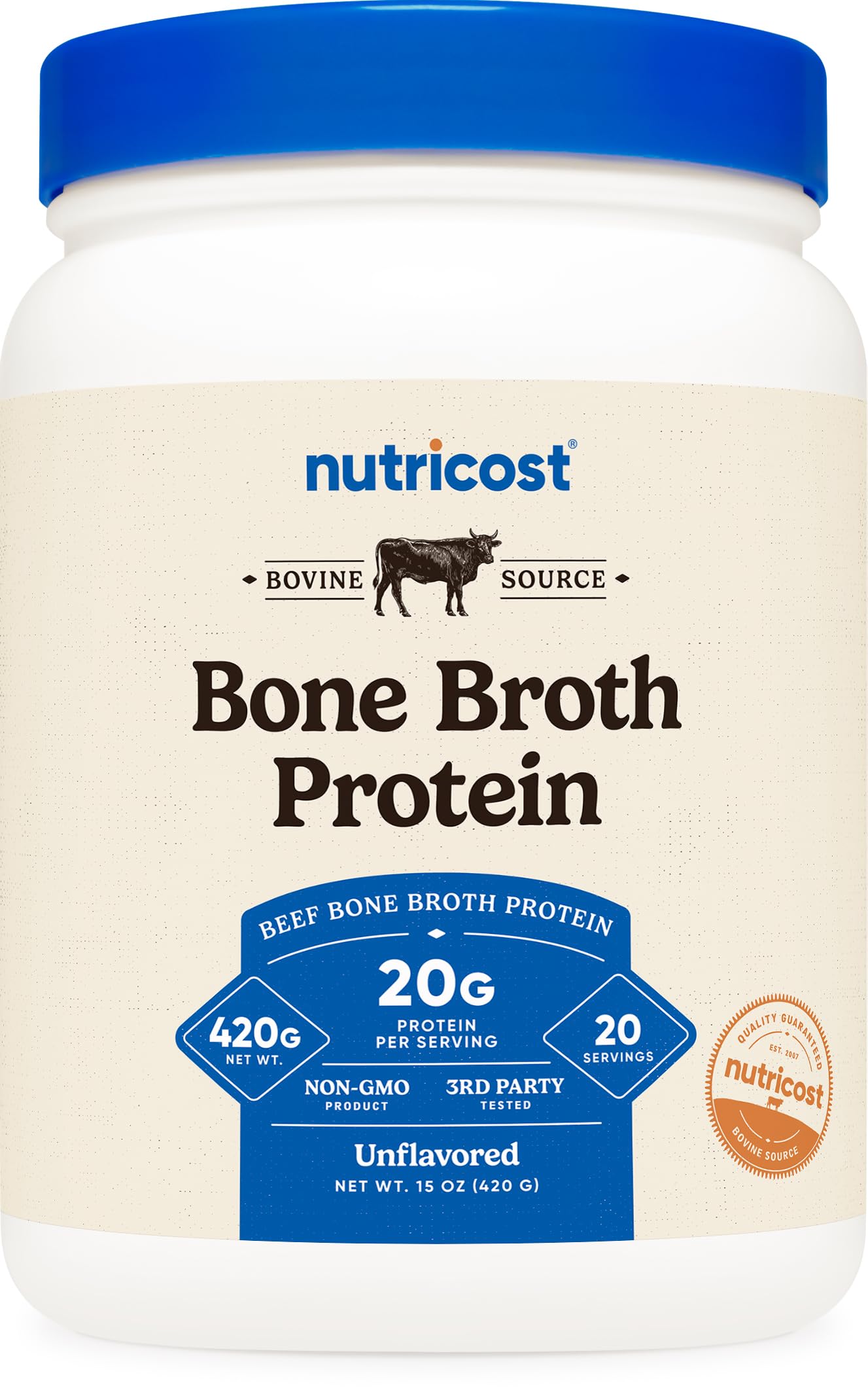 Nutricost Beef Bone Broth Protein Powder Unflavored 14.3 Ounce
