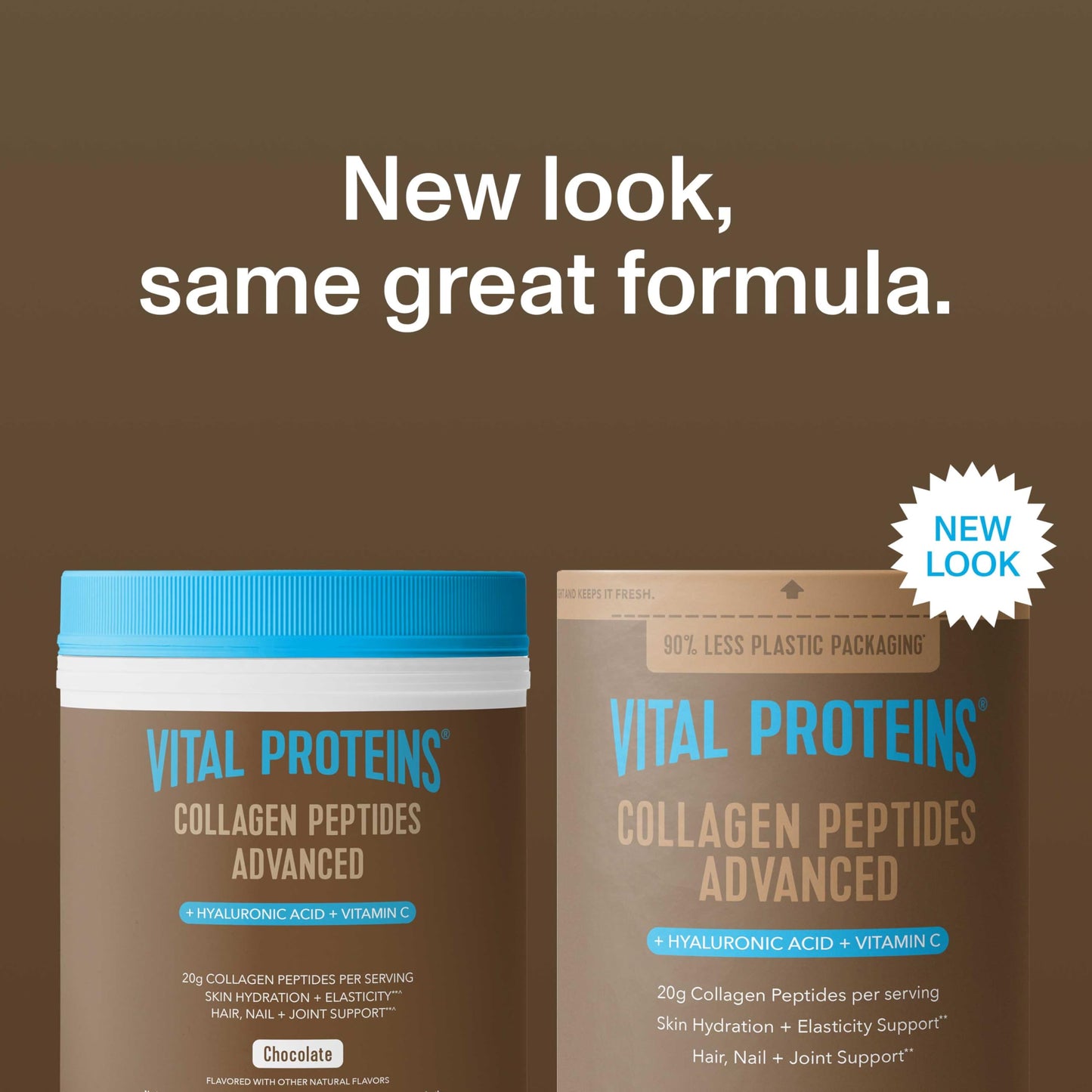 Vital Proteins Collagen Peptides Advanced, Hydrolyzed Peptides with Hyaluronic Acid and Vitamin C - Chocolate Flavor Powder, 24.7 oz