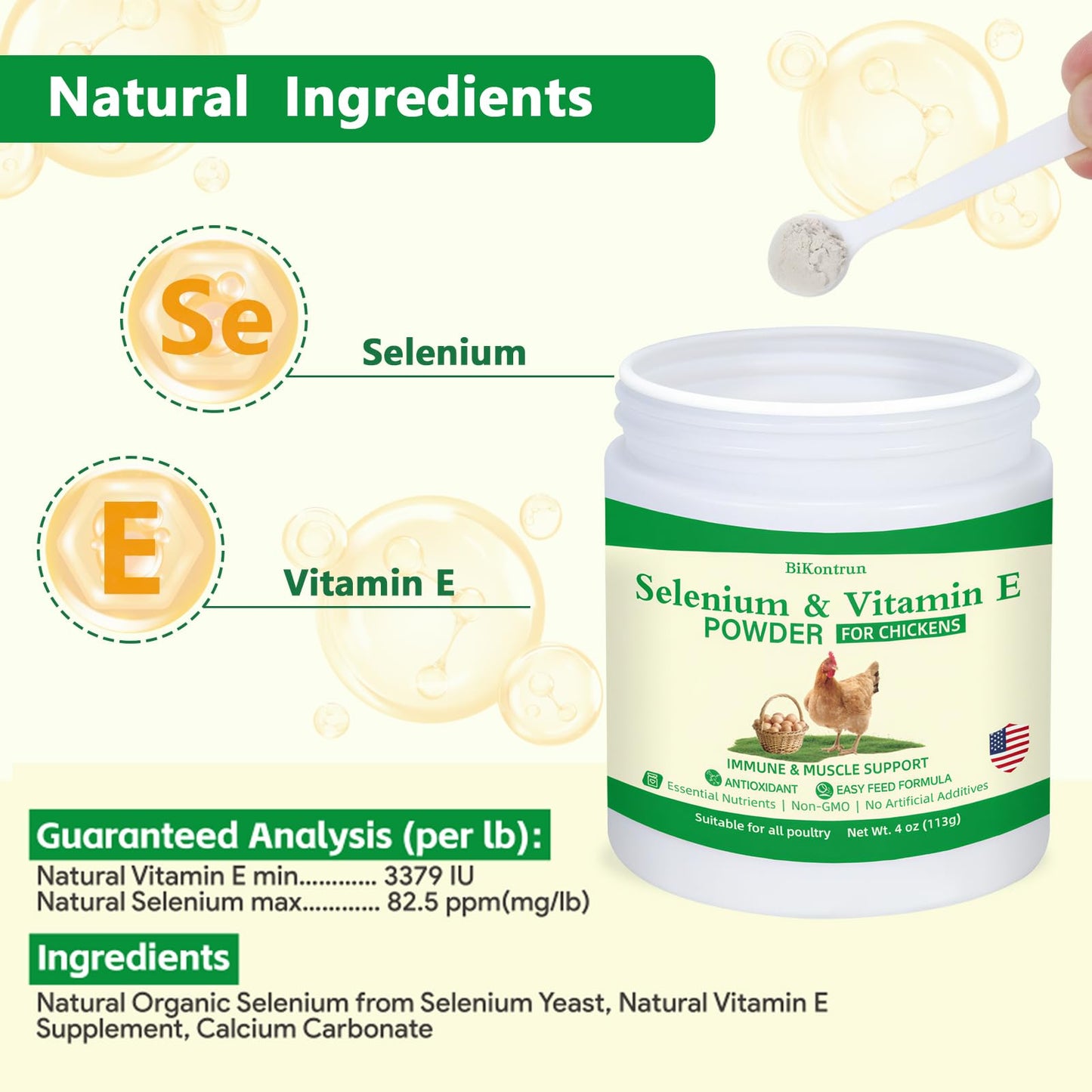 BiKontrun Selenium and Vitamin E Powder for Chickens, Powder, 1