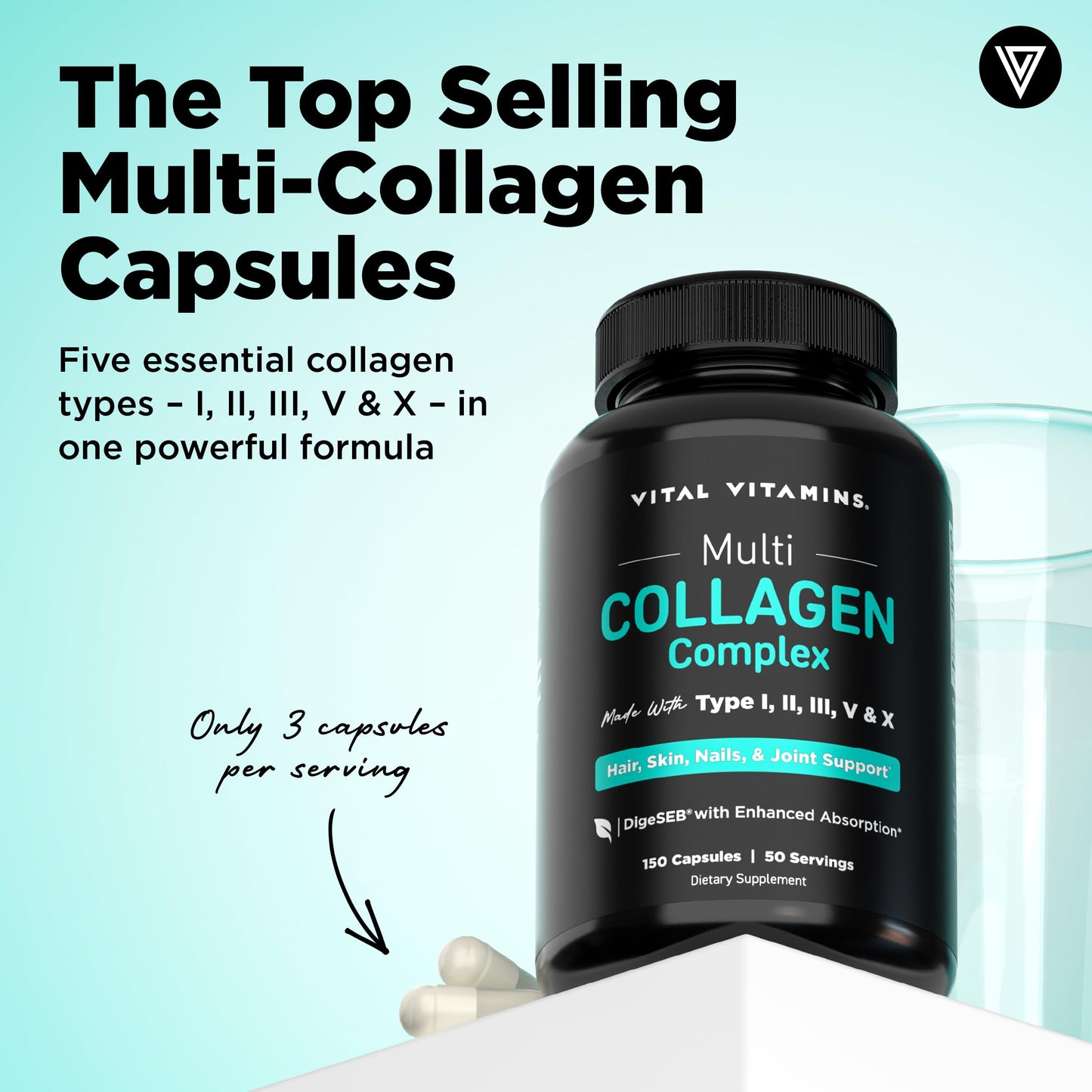 Vital Vitamins Multi Collagen Peptides Complex for Women & Men Capsules, 300 Count