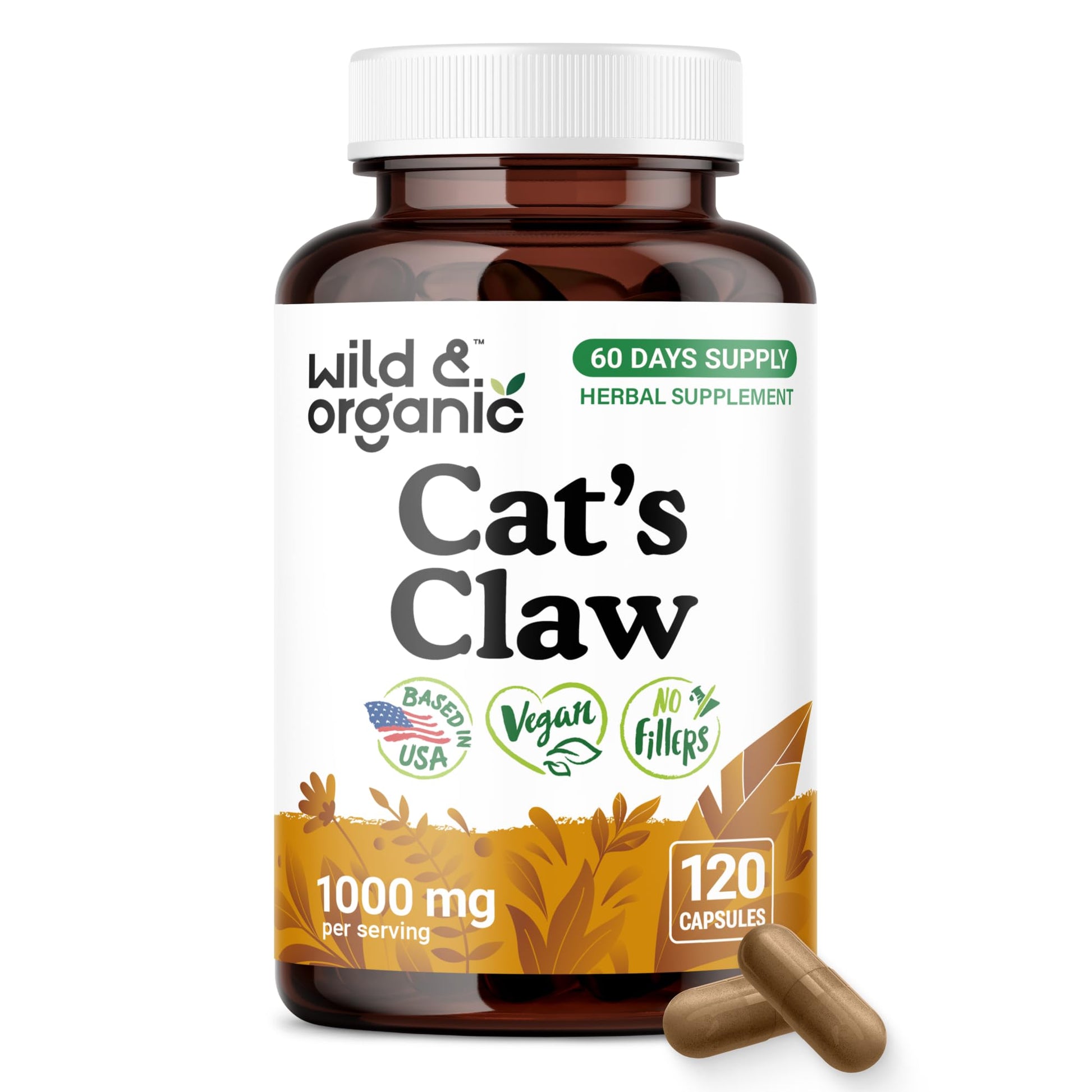 Wild & Organic Cat's Claw Capsules 1000 mg - Immune Support - 120 Count