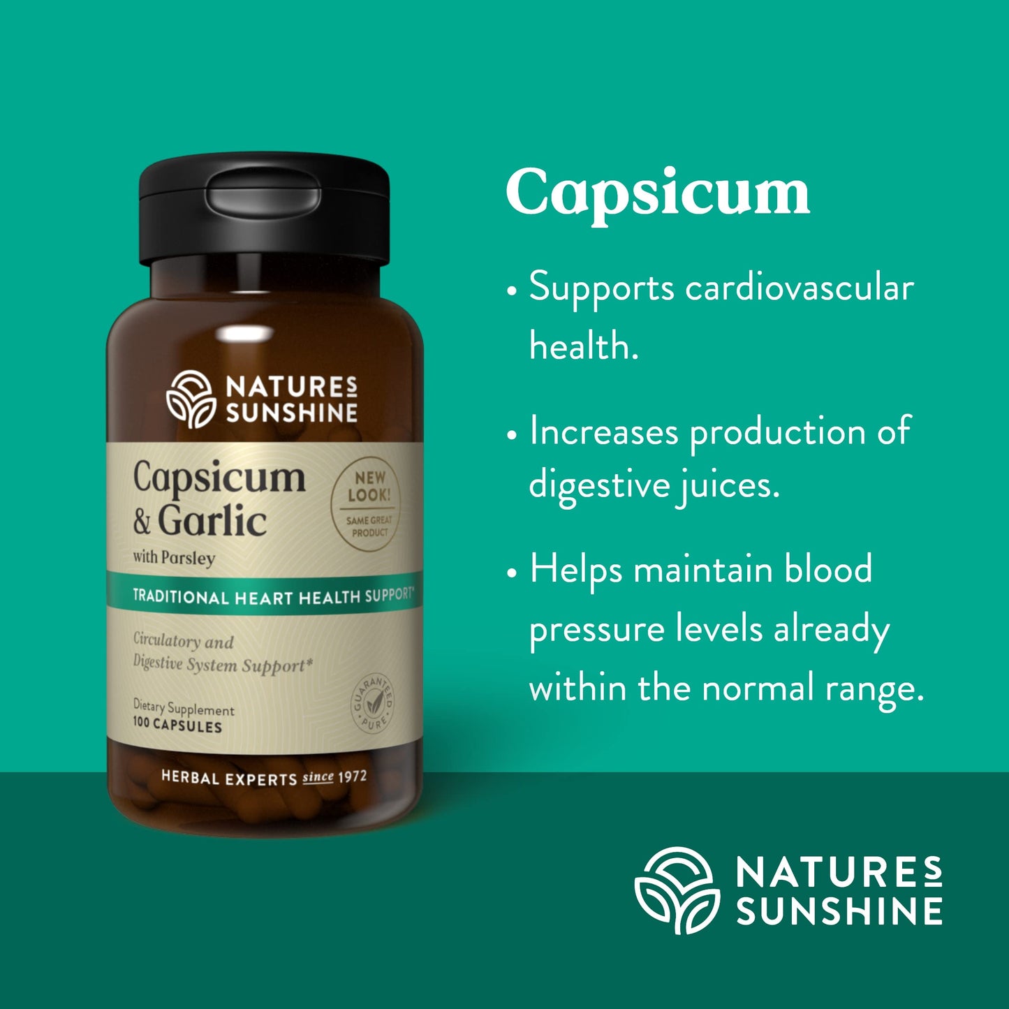 Nature's Sunshine Capsicum & Garlic with Parsley Capsules, 100 Count