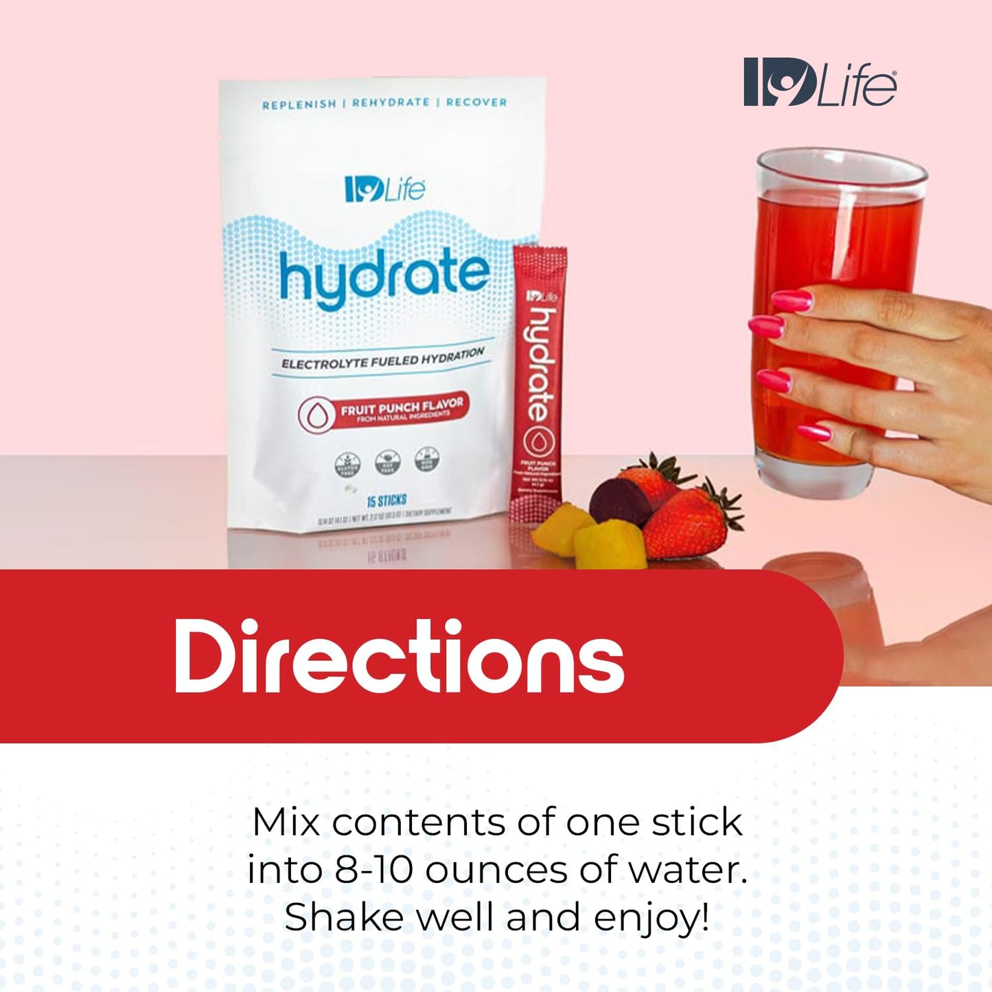 IDLife Hydrate Powder, Fruit Punch, 15 Sticks