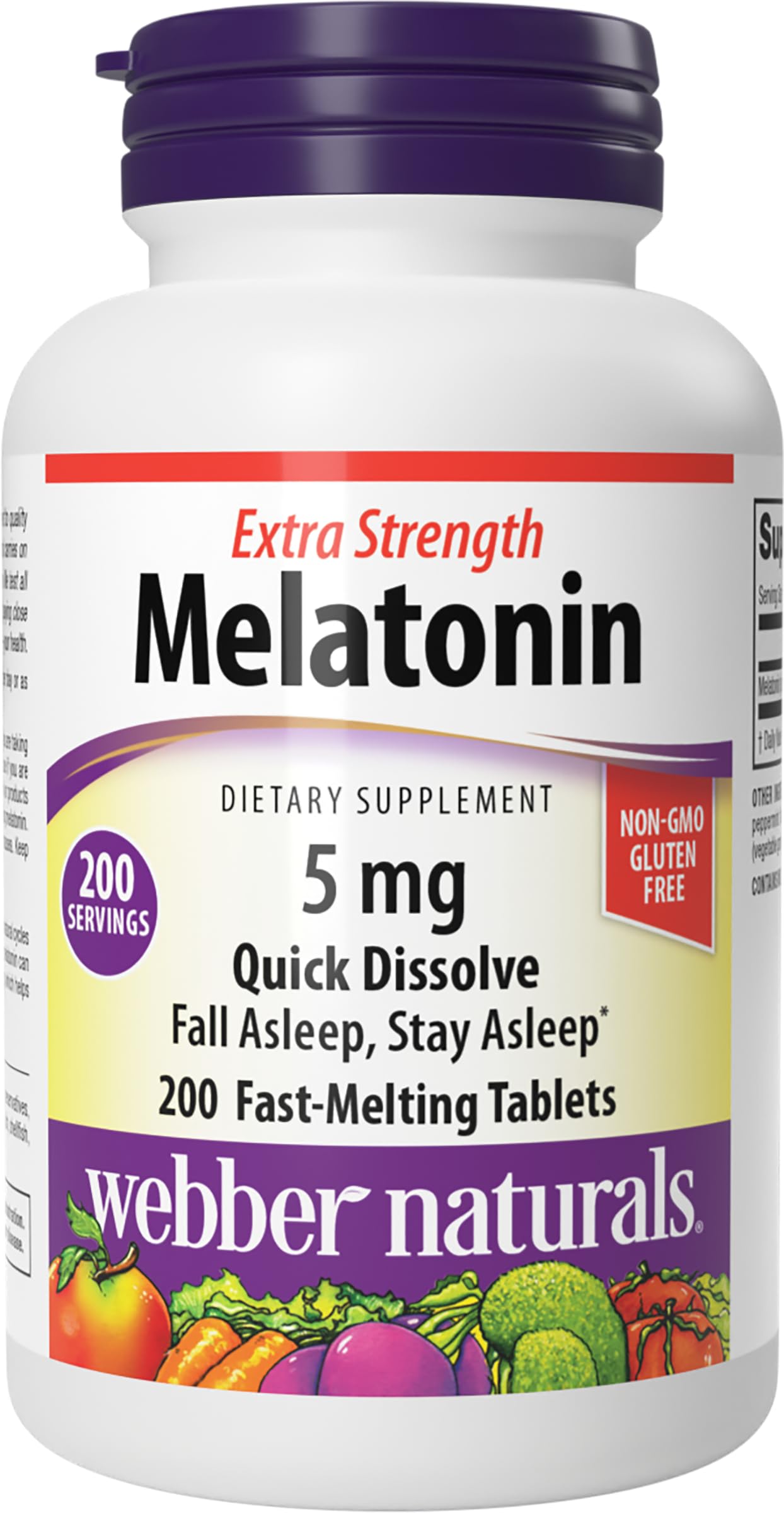 Webber Naturals Extra Strength Melatonin 5mg Fast-Melting Tablets, 200 Count