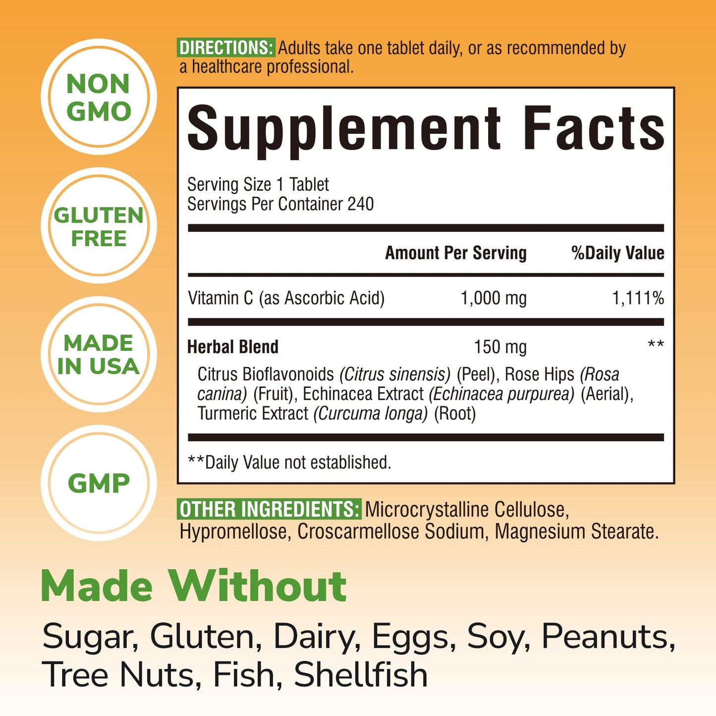 Vitalibre Vitamin C 1000mg Tablet, 240 Count