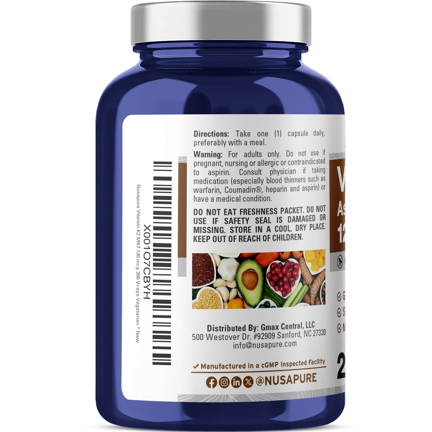 NusaPure Vitamin K2 MK7 120 mcg Veggie Caps, 400 Capsules