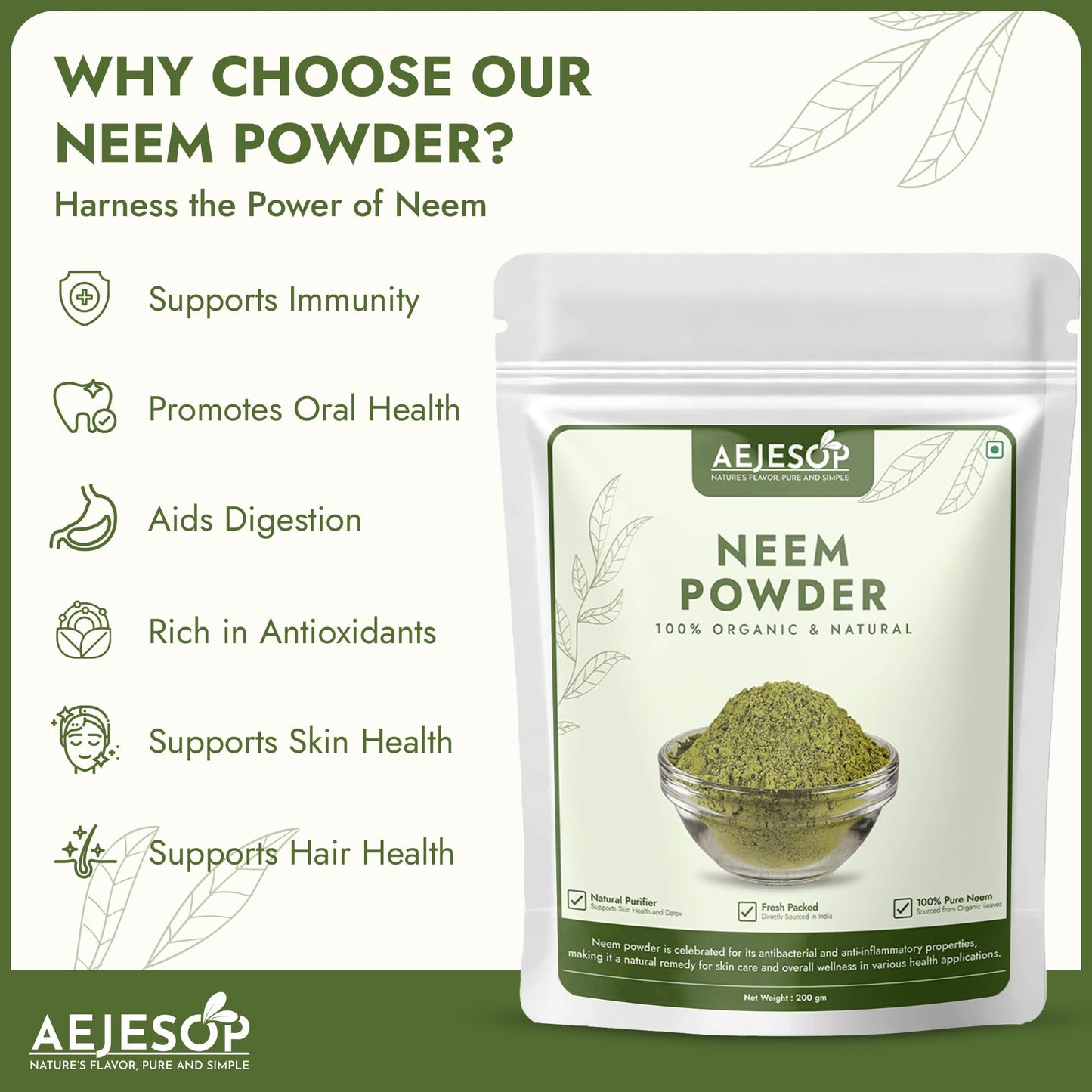 AEJESOP Neem Leaf Powder (Azadirachta Indica) 7 Ounce