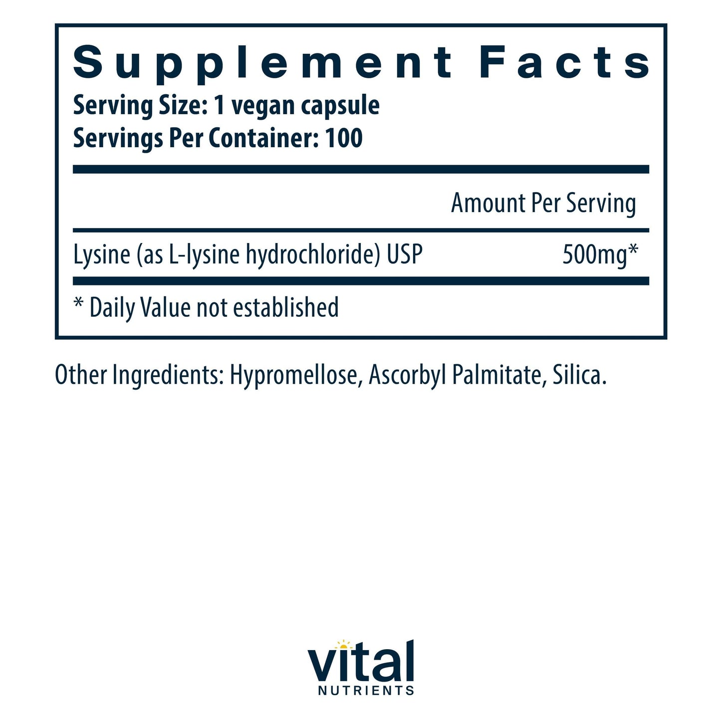 Vital Nutrients Lysine Capsule 100 Count
