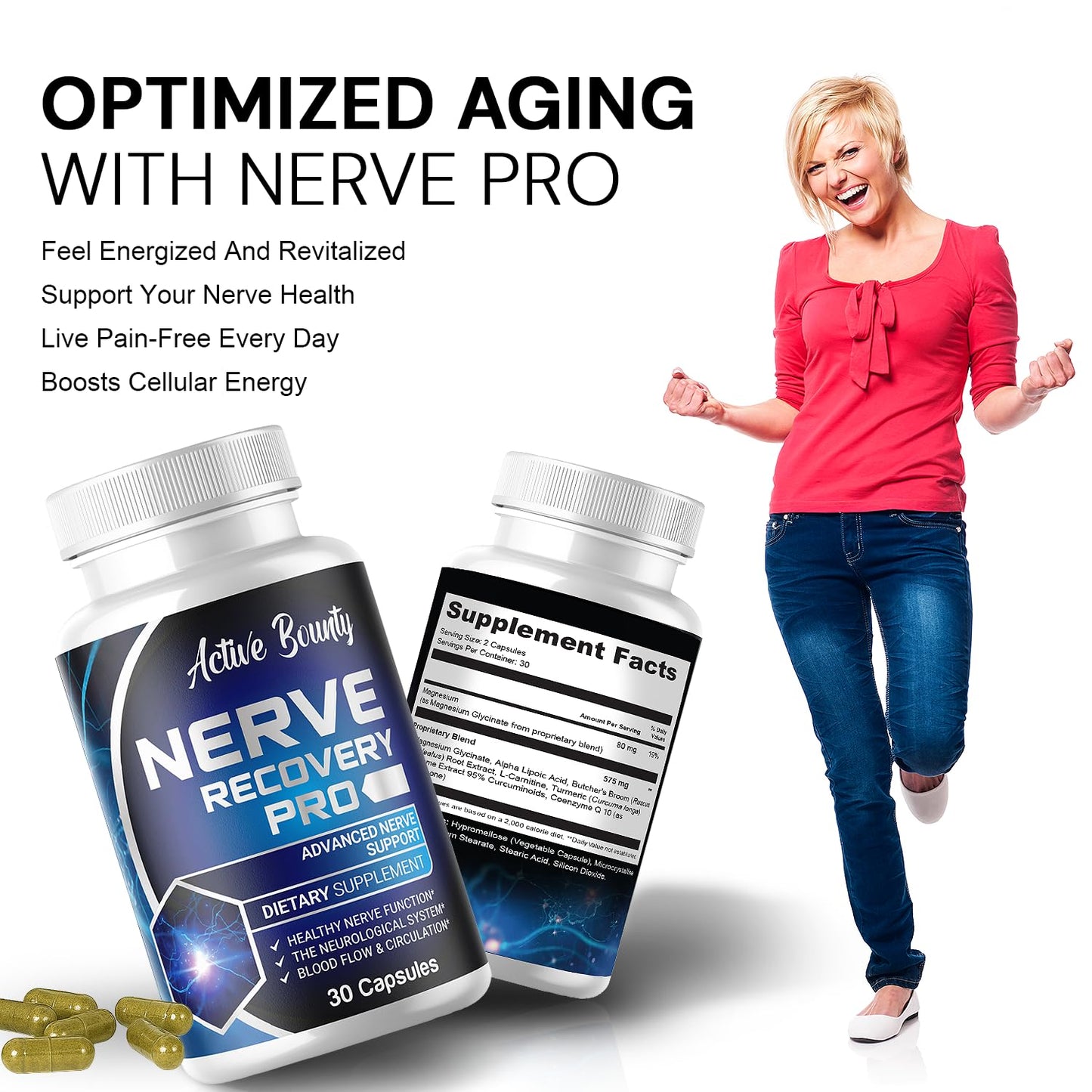 Active Bounty Nerve Recovery Pro Nerve Support Supplement with Alpha Lipoic Acid, Turmeric & Acetyl-L-Carnitine, 30 Capsules