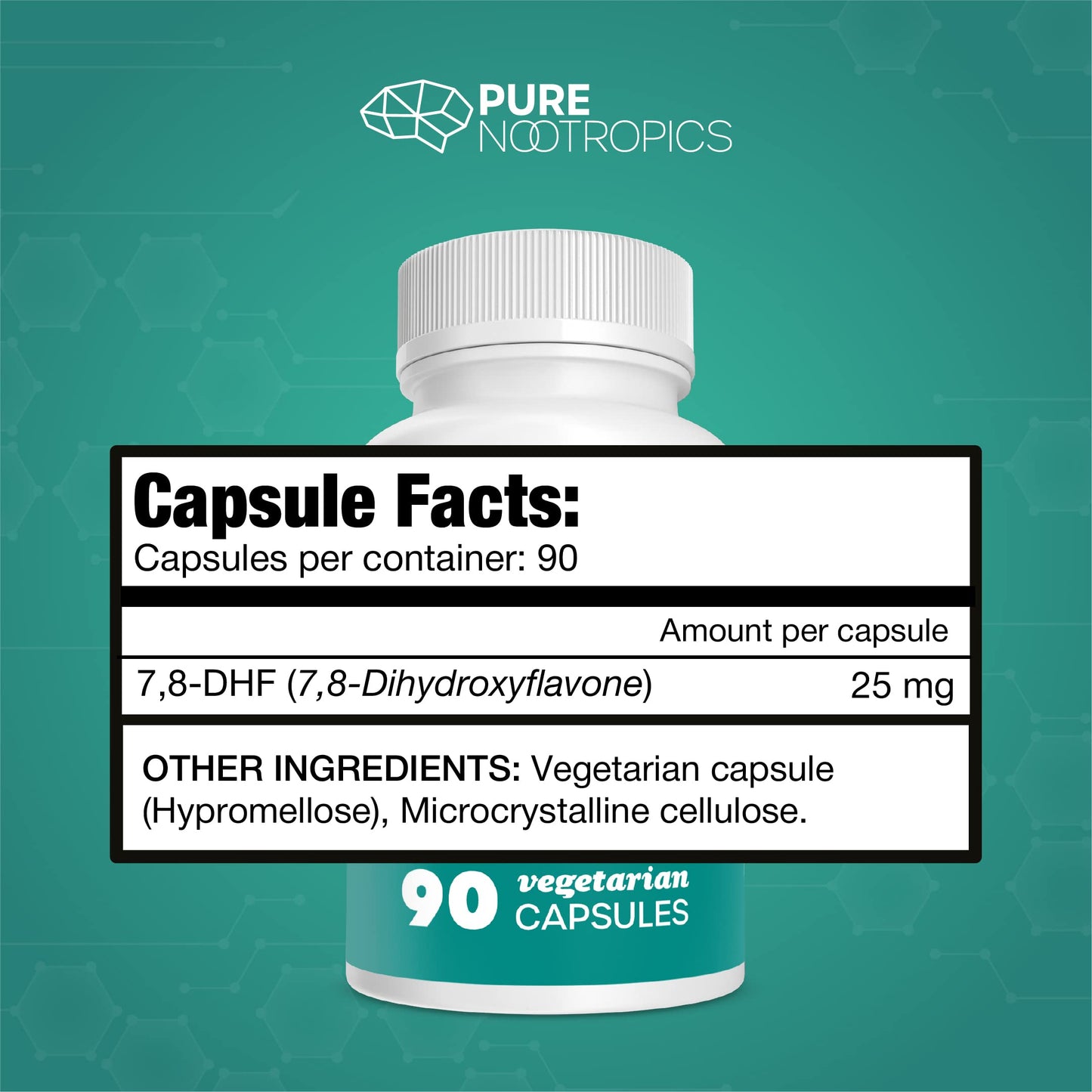 Pure Nootropics 7,8-DHF (7,8-Dihydroxyflavone) 25 mg Capsules, 90 Count