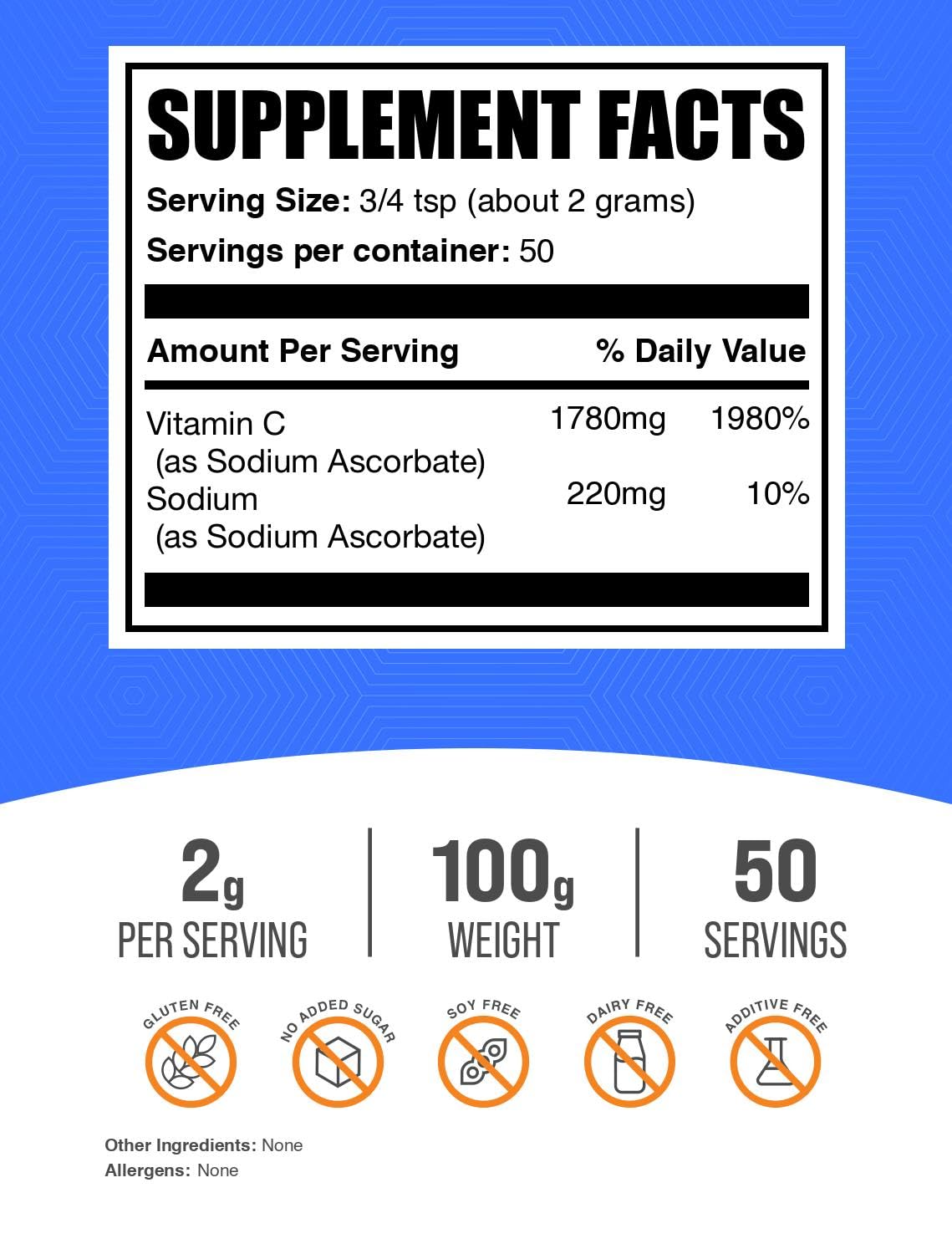 BulkSupplements Sodium Ascorbate Powder 3.52 oz