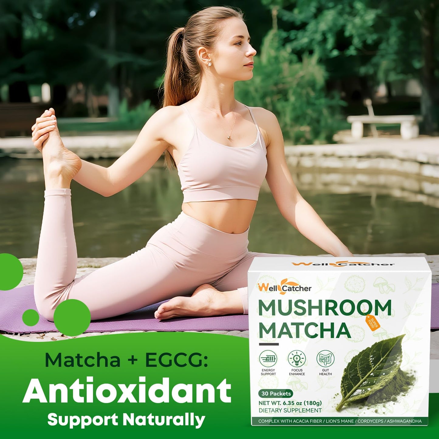 Wellcatcher Mushroom Matcha Powder 6.4 Ounce