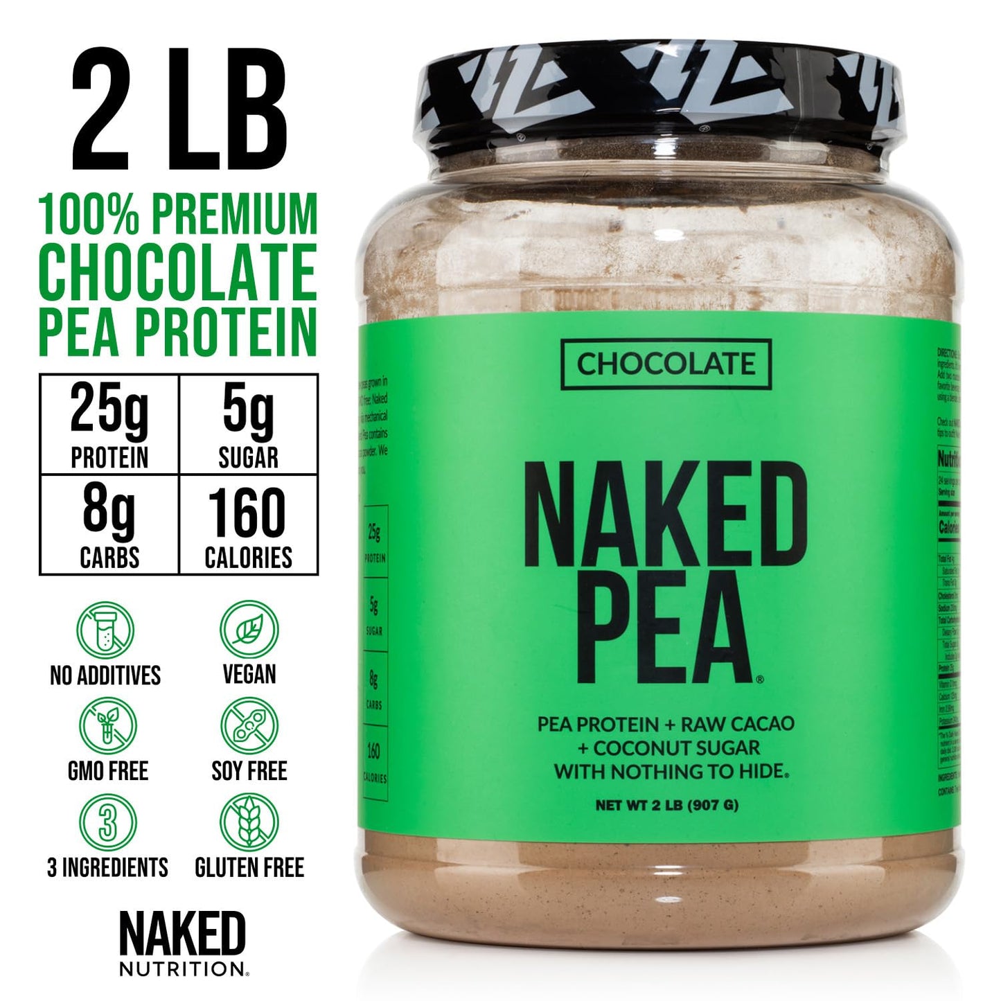 NAKED Chocolate Pea Protein Isolate Powder, 2 lb, 32 Servings