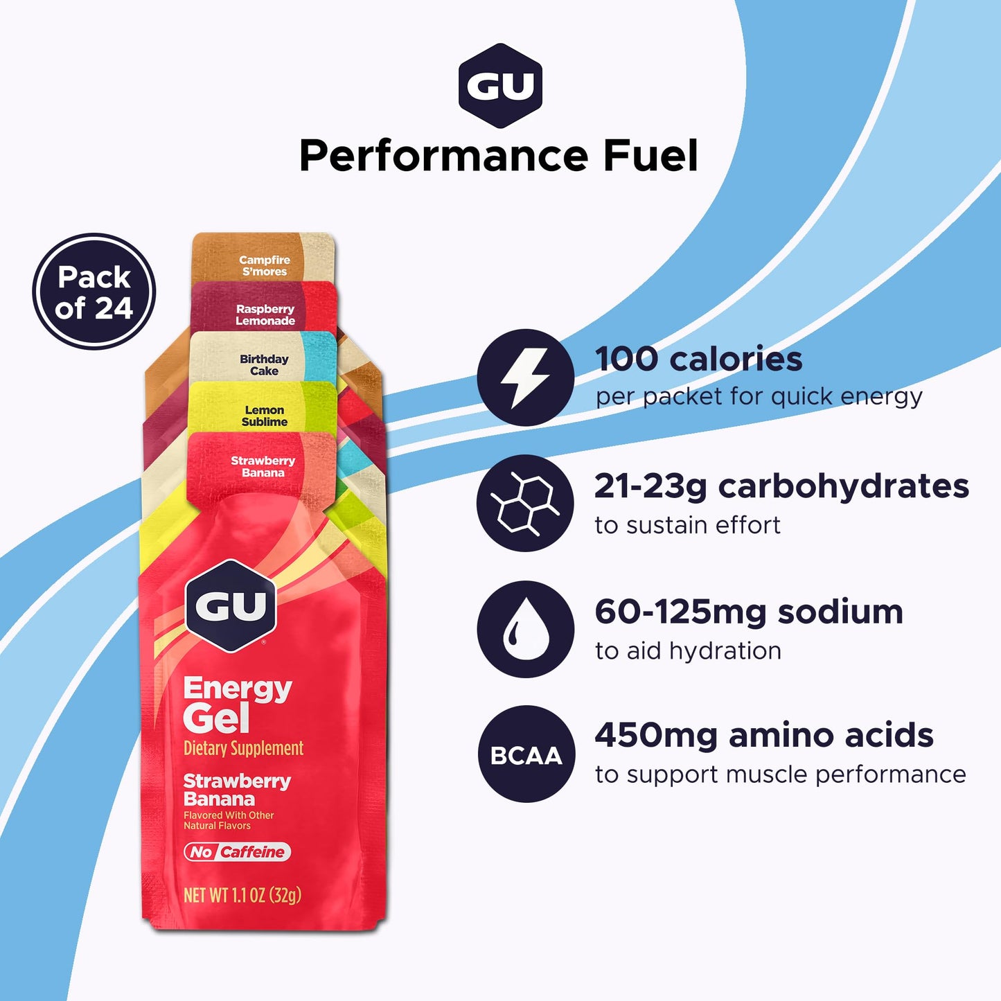 GU Energy Original Energy Gels Sticks, 24 Pack
