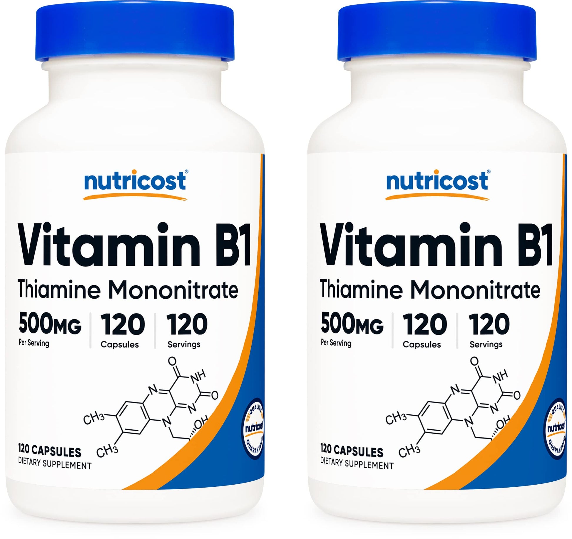Nutricost Vitamin B1 (Thiamin) 500mg Capsules, 2 Bottles