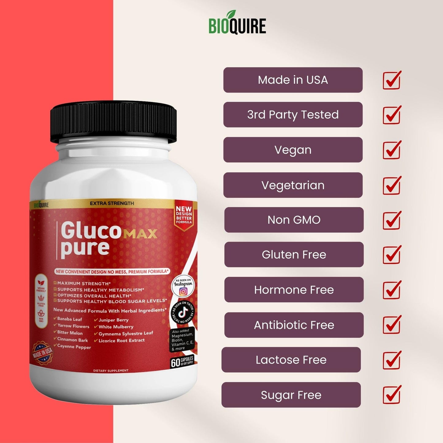 BIOQUIRE Gluco Max Pure Ultra Dietary Supplement Capsules 120 Count