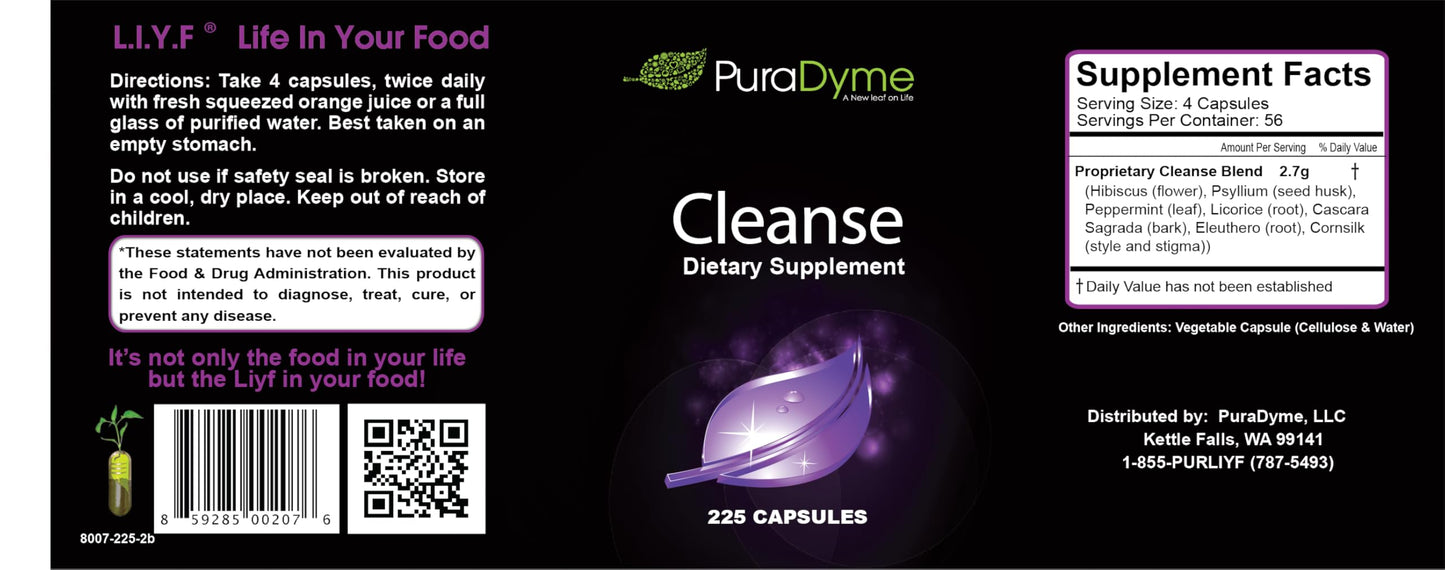 PuraDyme Herbal Colon Cleanse and Detox Dietary Supplement 225 Capsules