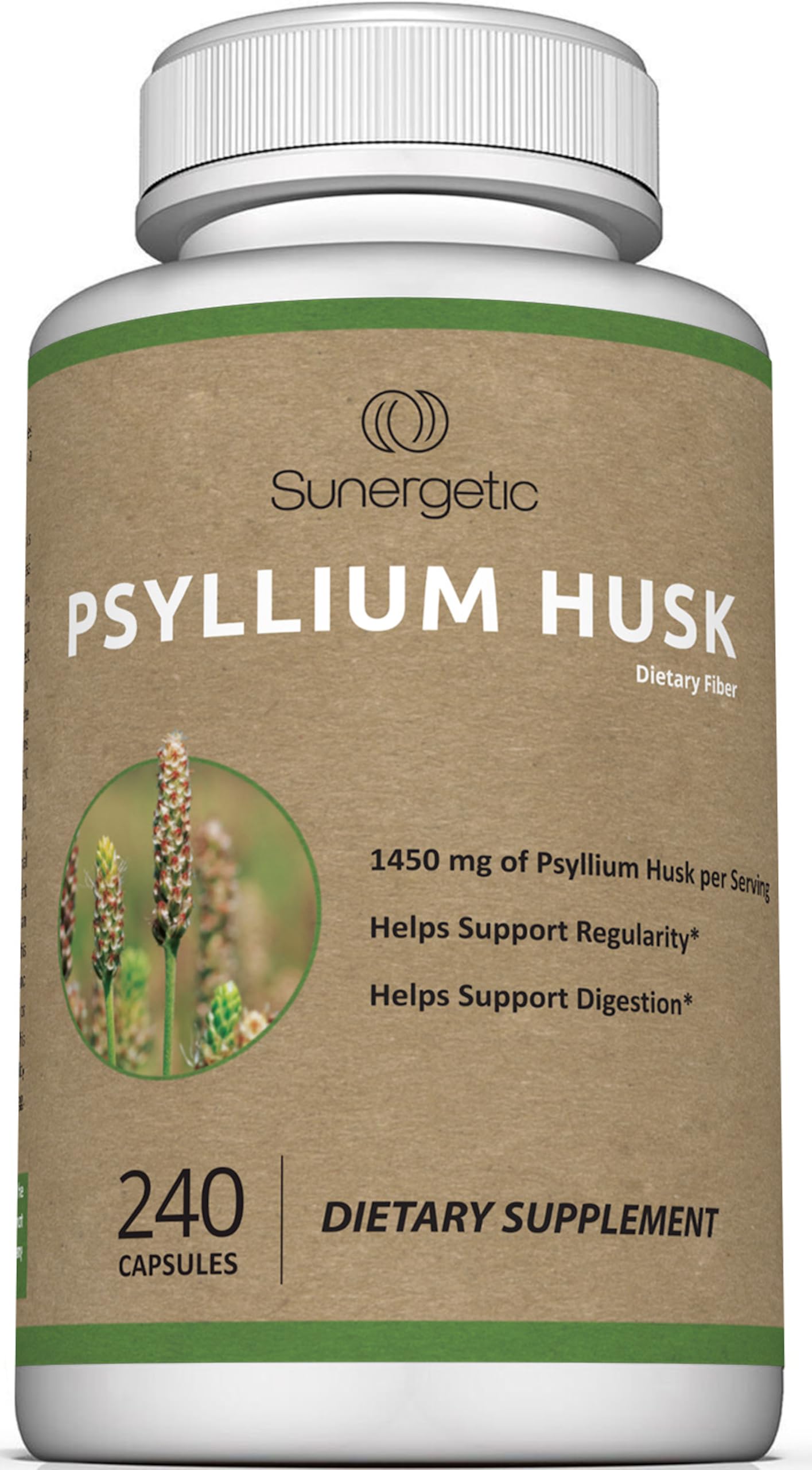 Sunergetic Psyllium Husk Fiber Supplement 1450mg, 240 Capsules