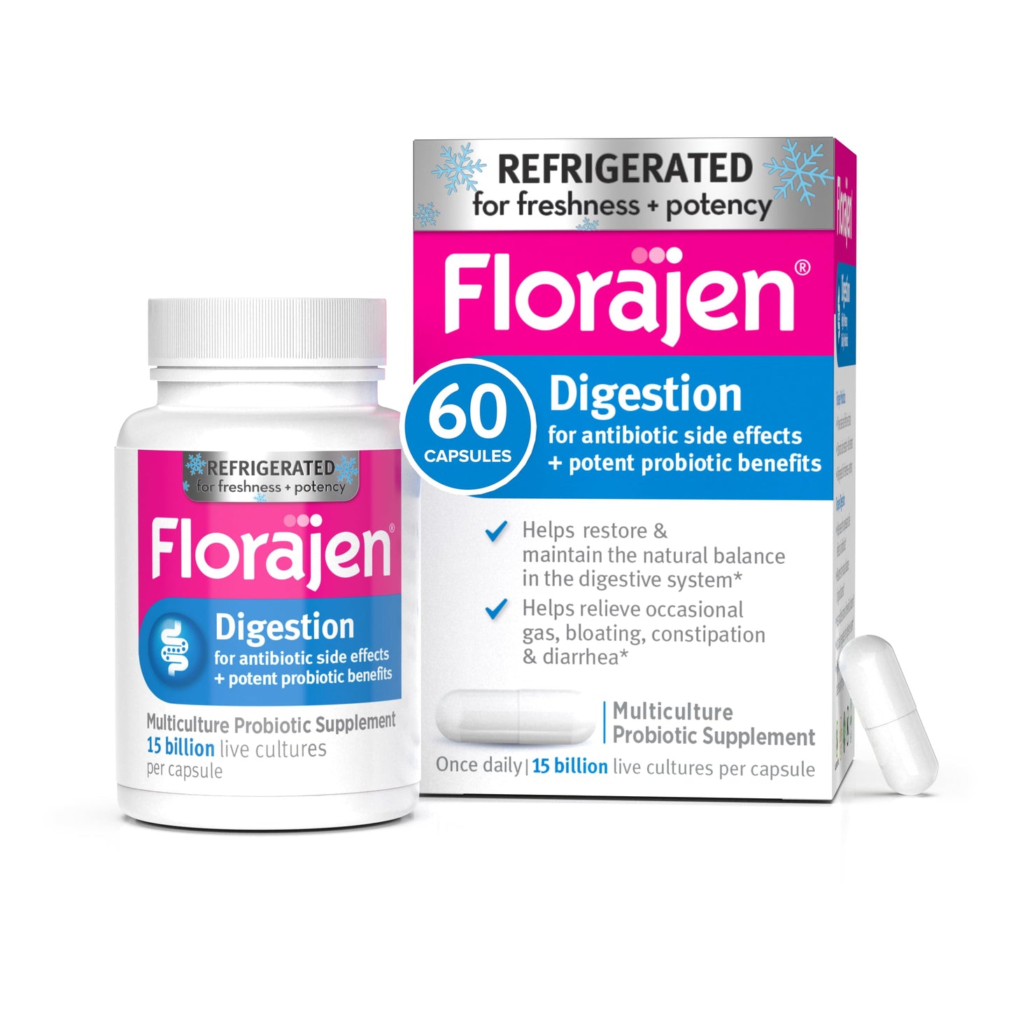 Florajen Florajen3 Digestion High Potency Refrigerated Probiotics Capsules 60 Capsules