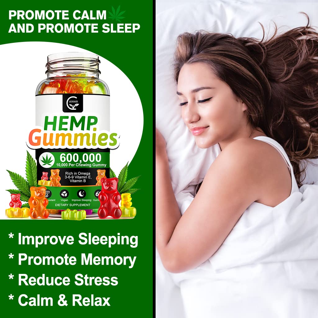 GORNVB High Potency Hemp Gummies 600,000 Extra Strength - Stress, Sleep & Mood Support, 100% Natural Hemp Oil Infused, Vegan, Non-GMO, Gluten-Free - 180 Gummies