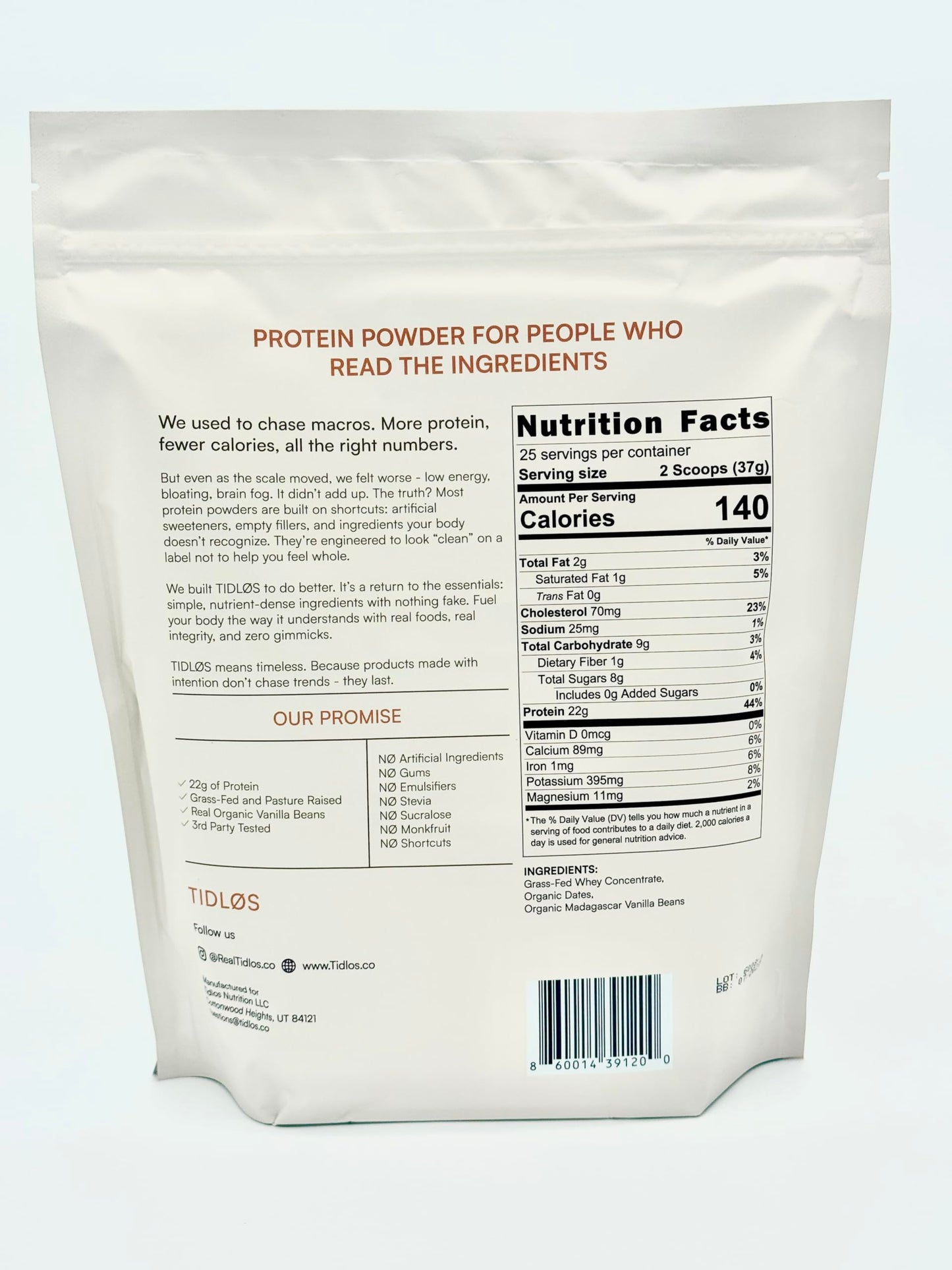Aplos Modern Nutrition TIDLOS Grass Fed Whey Protein Powder, Vanilla, 33 Servings