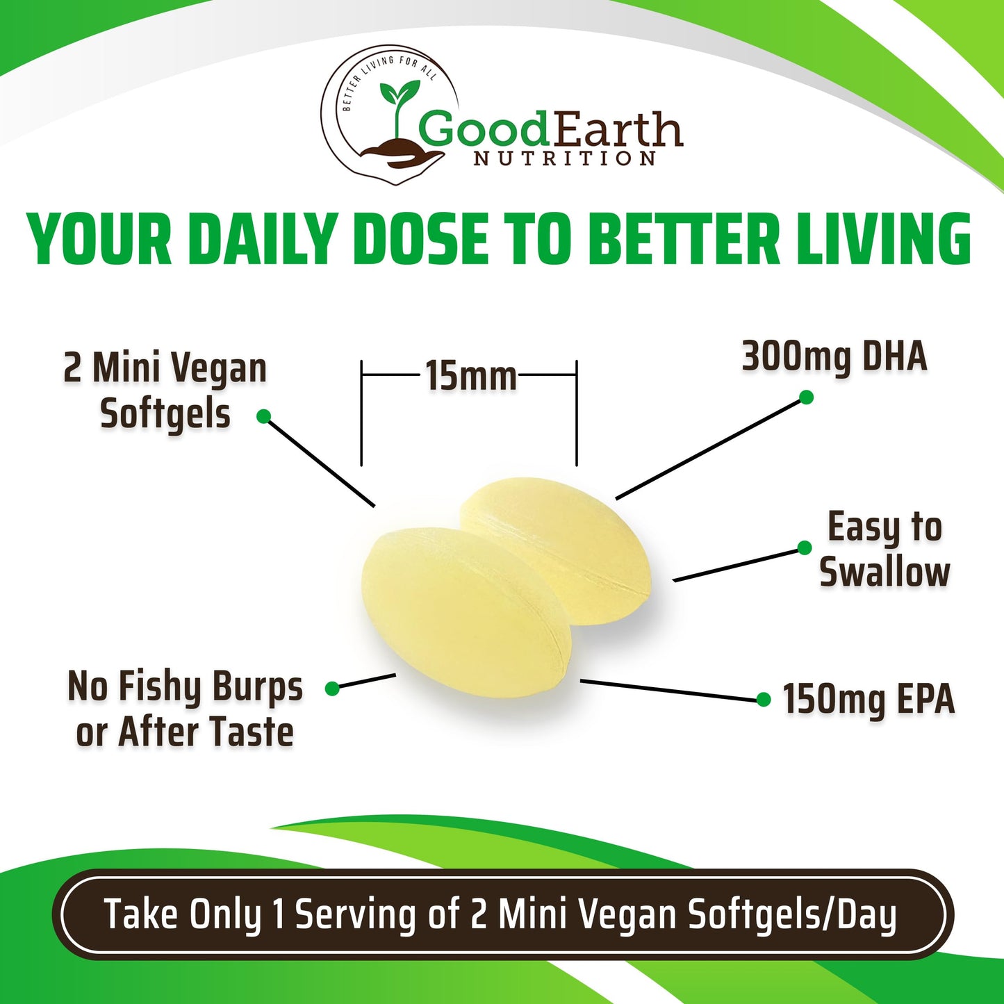 GoodEarth Nutrition Vegan Omega 3 - Carrageenan Free Plant Based Algal DHA/EPA Softgels, 60 Count