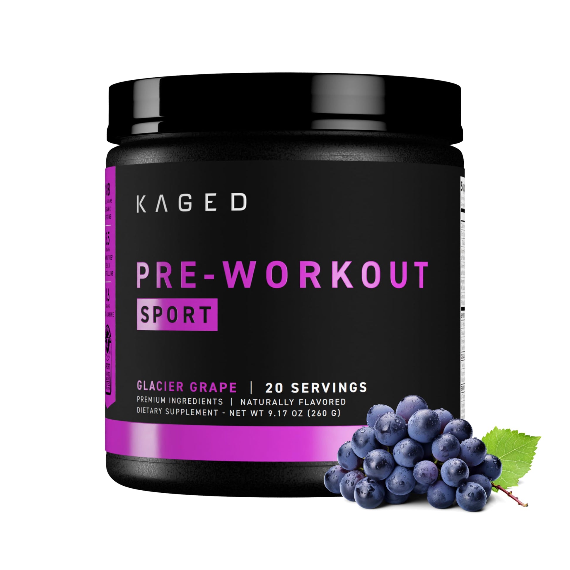 Kaged Sport Pre Workout Powder for Men & Women, Glacier Grape, 9.17 Ounce