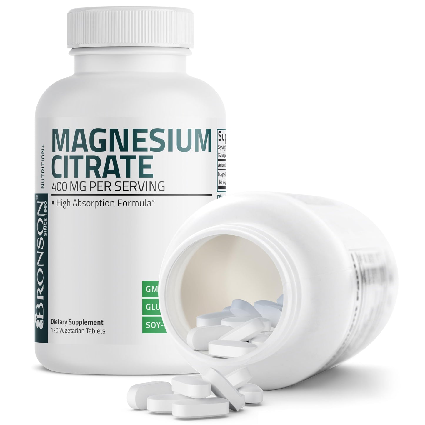 Bronson Magnesium Citrate 400mg High Absorption Formula Non-GMO Vegetarian Tablets, 120 Tablets