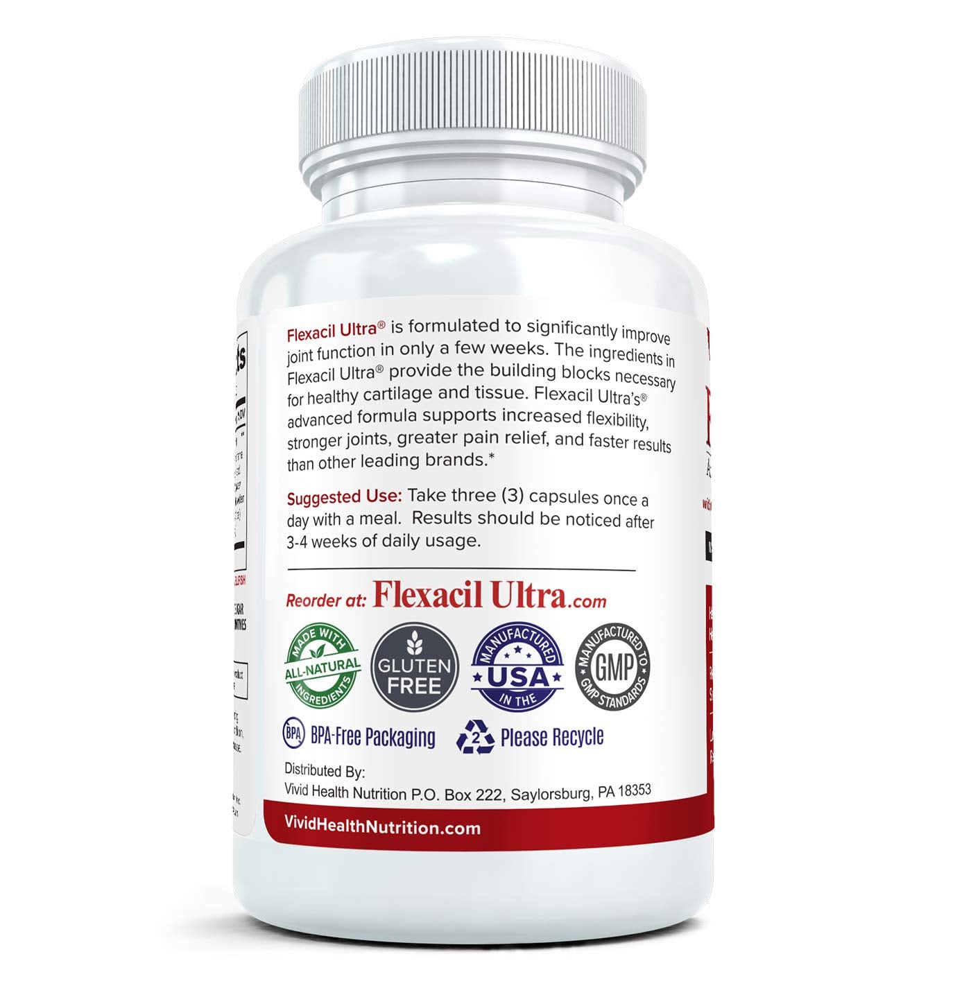 Flexacil Ultra Joint Health & Support Supplement with Glucosamine Sulfate, Chondroitin, Hyaluronic Acid & MSM for Joint Support, Cartilage & Flexability, 60 Capsules