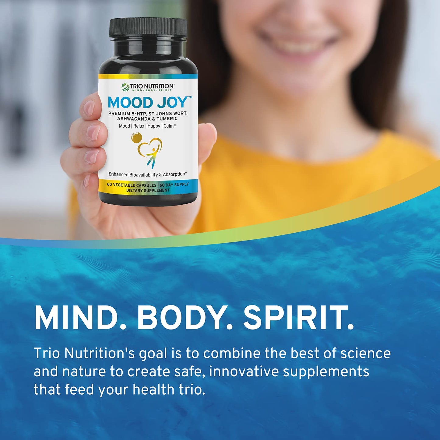 TRIO NUTRITION Mood Joy Turmeric & Ashwagandha Supplement with 5-HTP 60 Capsules