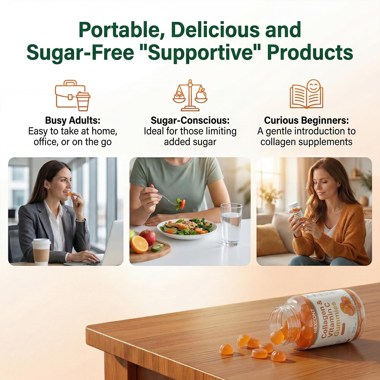 Oopeatol Collagen Gummies with Vitamin C & Type I Peptides, Gummy, 60 Count