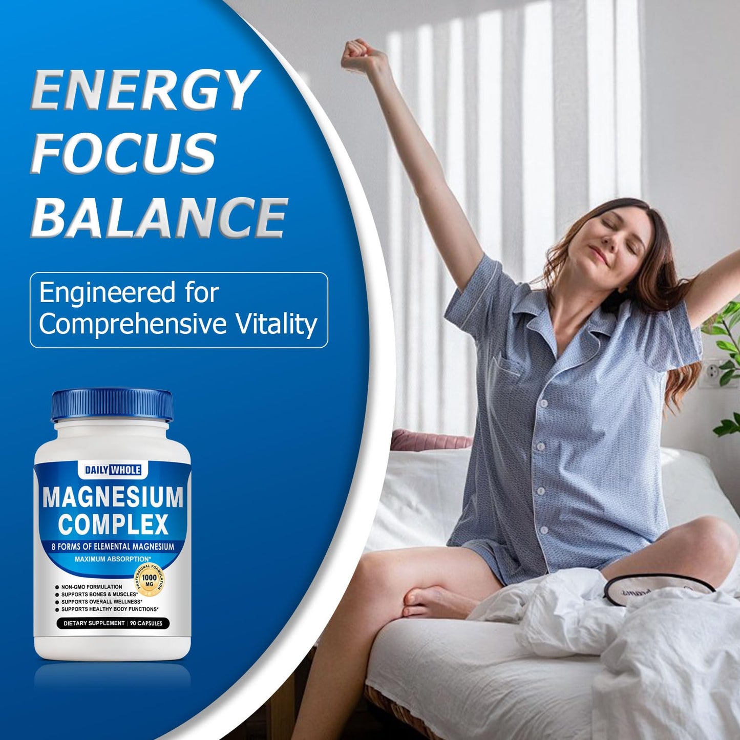 DailyWhole Magnesium Glycinate 8in1 Complex Capsule, 90 Capsules