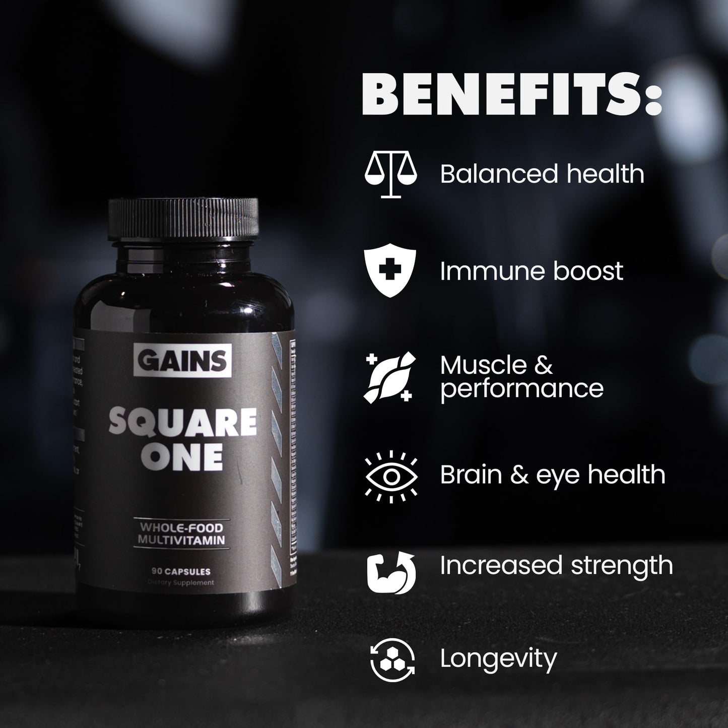 Gains in Bulk Square 1 Multivitamin and Mineral Supplement for Women and Men, Vitamins, Digestive Enzymes and Organic Minerals for Muscle Health, Performance and Immune Support, 90 Capsules