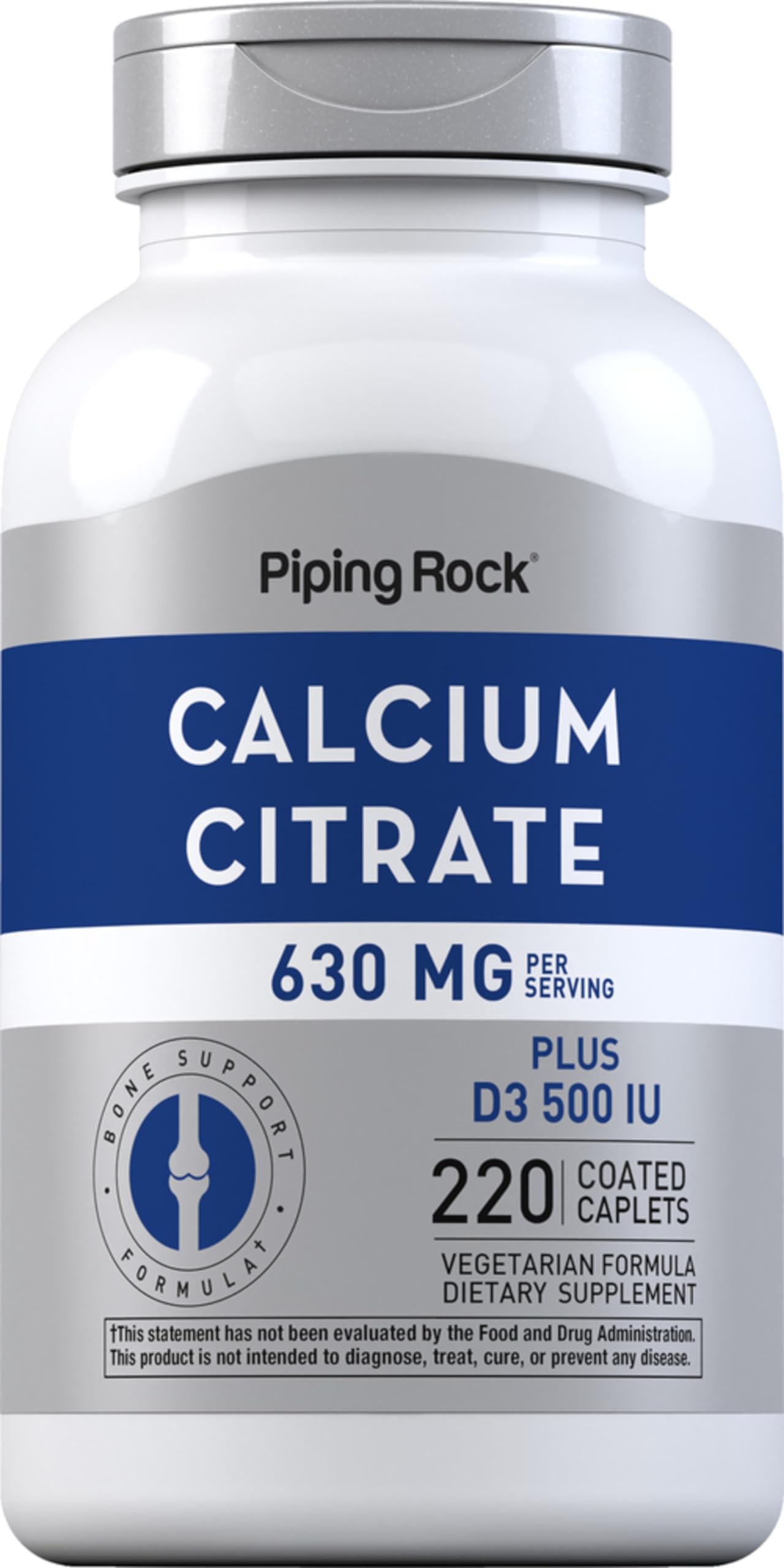 Piping Rock Calcium Citrate with Vitamin D3 630 mg Caplets, 220 Count