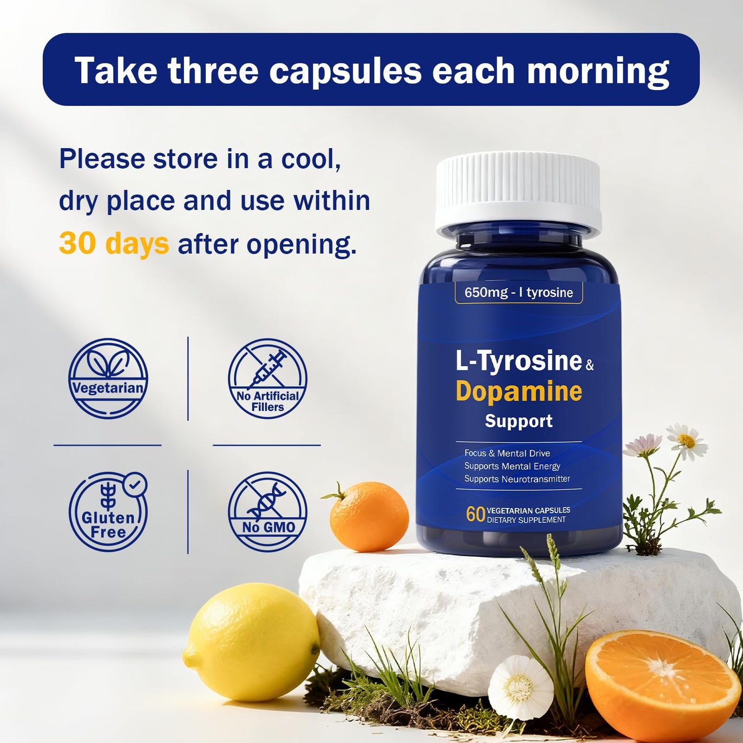 Happy Saffron Plus Dopamine Brain Food - 650 mg L-Tyrosine Supplement - Dopamine Support Capsule 1