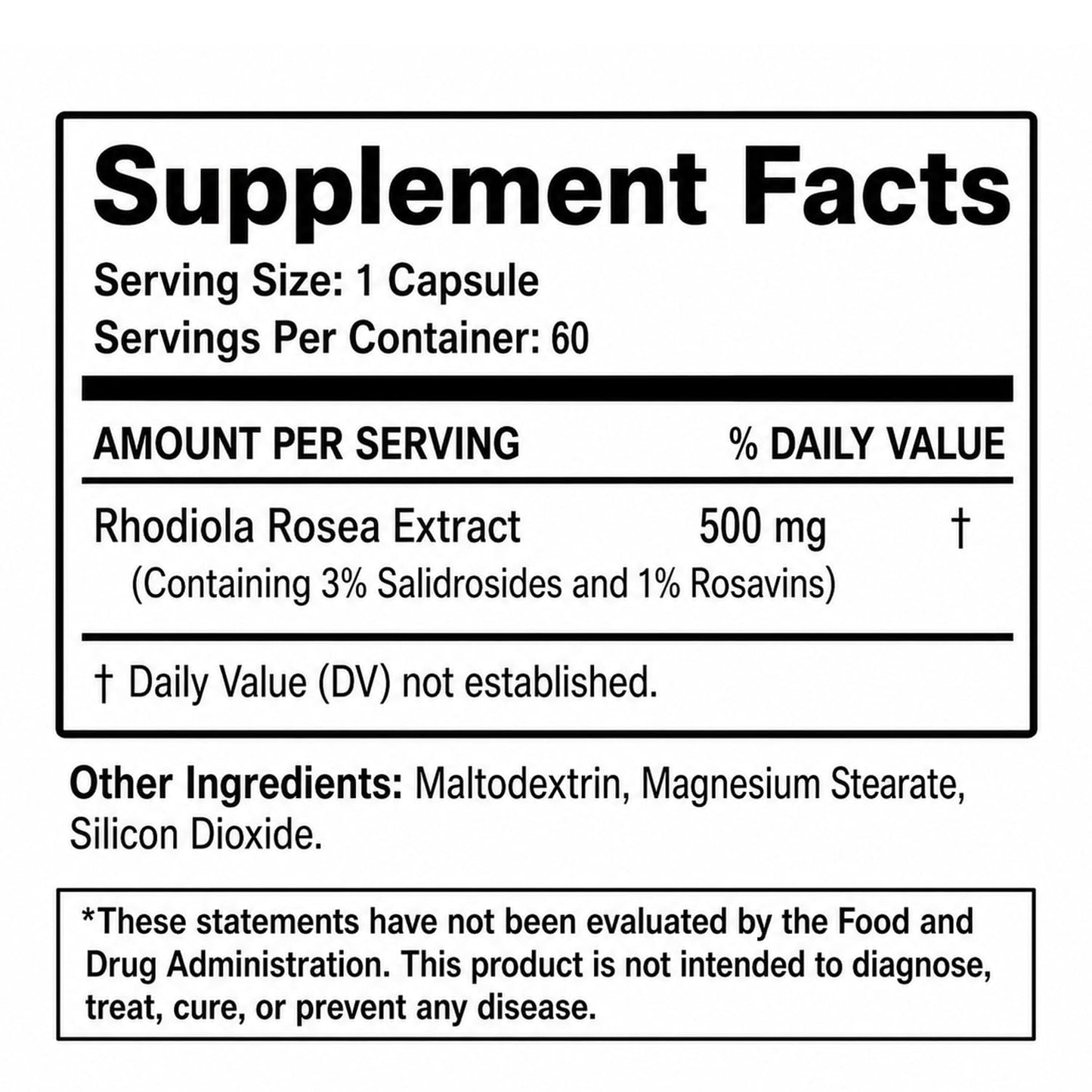 Nerve Savior Black Queen Rhodiola Rosea 500mg Capsules, 60 Count