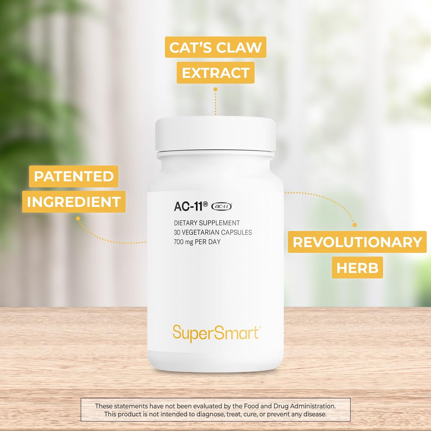 Supersmart AC-11 Supplement 700mg per Day (Cat's Claw Extract) - Uncaria Tomentosa Bark, 30 Capsules