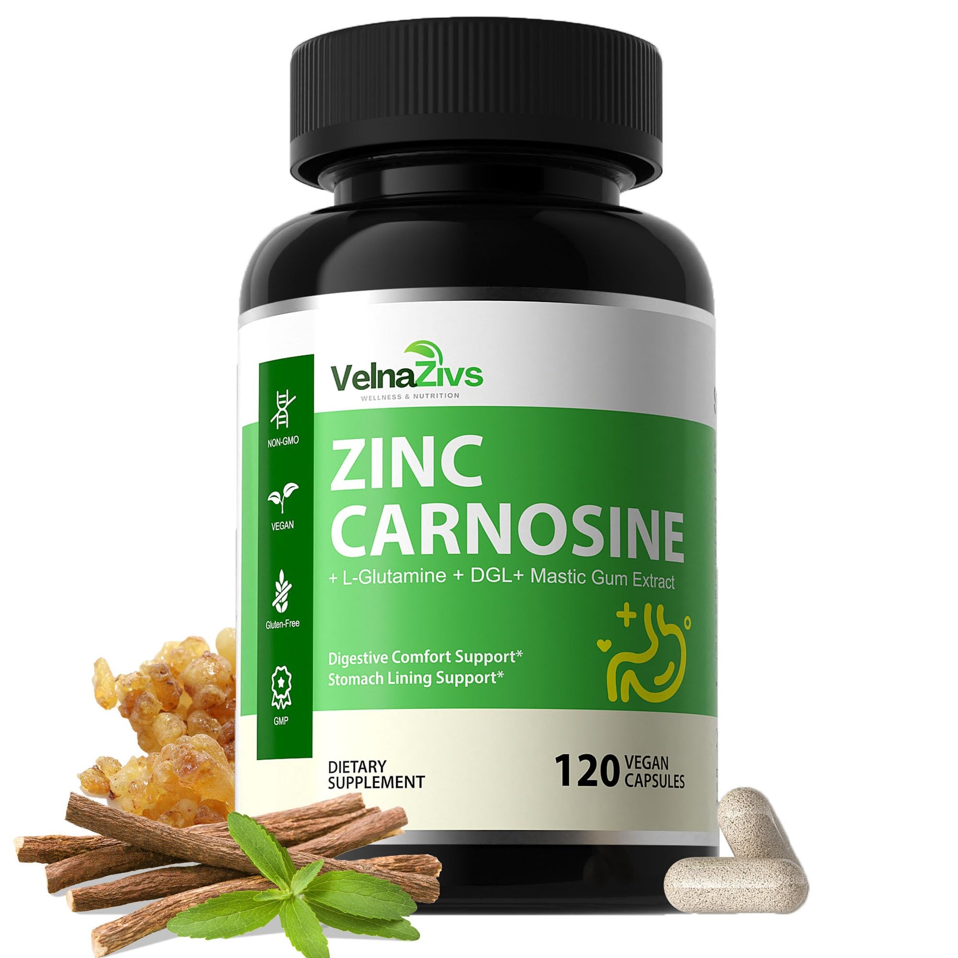Velna zivs Zinc Carnosine & Mastic Gum with DGL Gut Lining 120 Capsules
