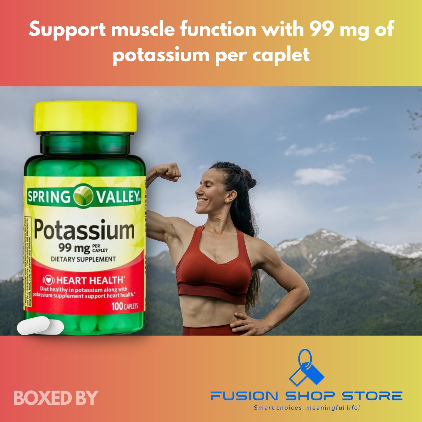Fusion Shop Store Potassium 99mg Caplets, 100 Count