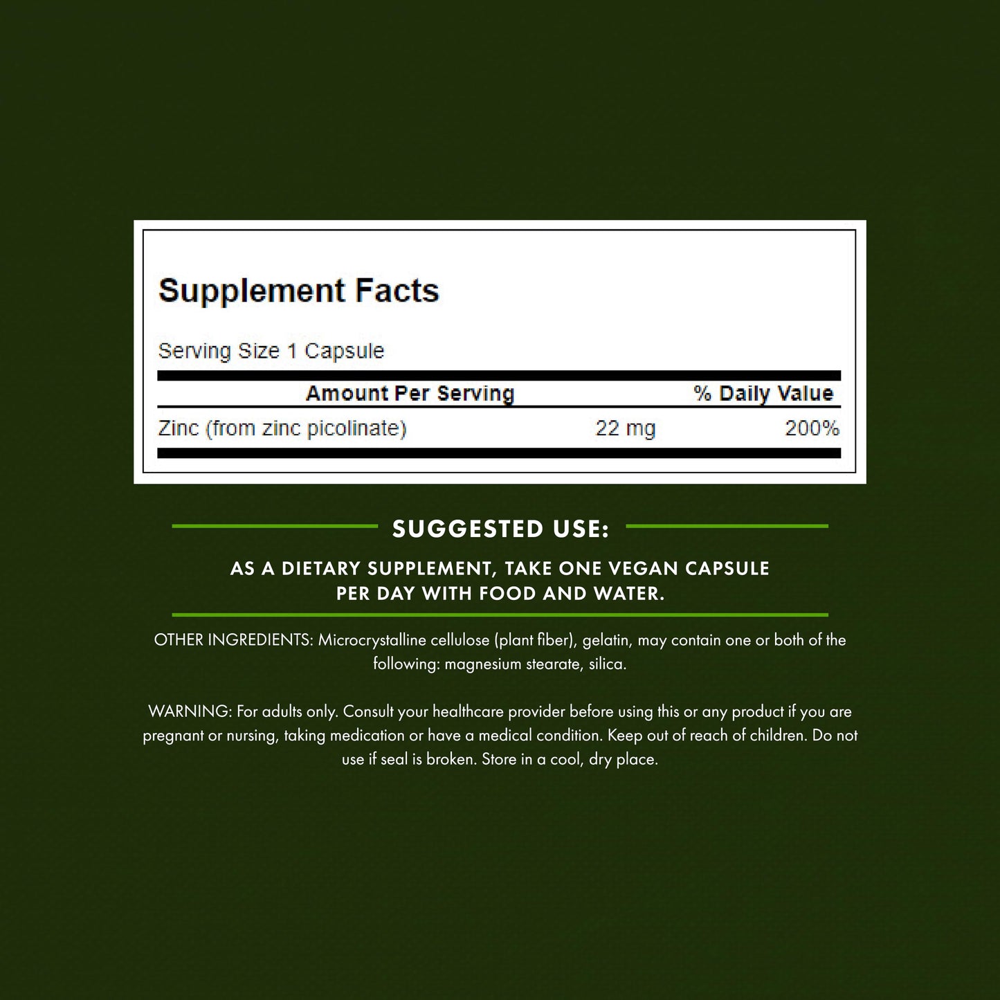 Swanson Zinc Picolinate Chelated Mineral Supplement Capsules 60 Count