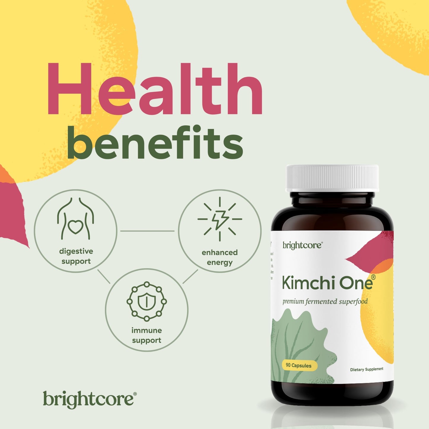 Brightcore Kimchi One Kimchi Powder Probiotics, Enzymes & Antioxidant Supplement Capsules, 90 Count