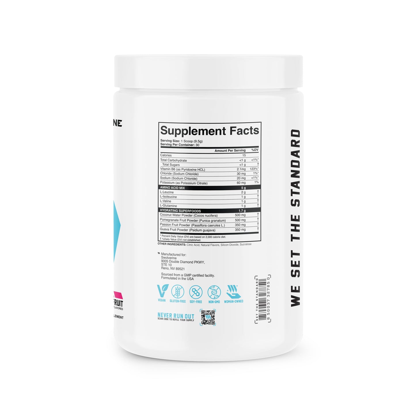 Swolverine BCAA 2:1:1 with L-Glutamine & Electrolytes - Stimulant-Free Amino Acid Supplement for Muscle Recovery, Hydration & Endurance Support Powder, 10.05 Ounces (30 Servings)