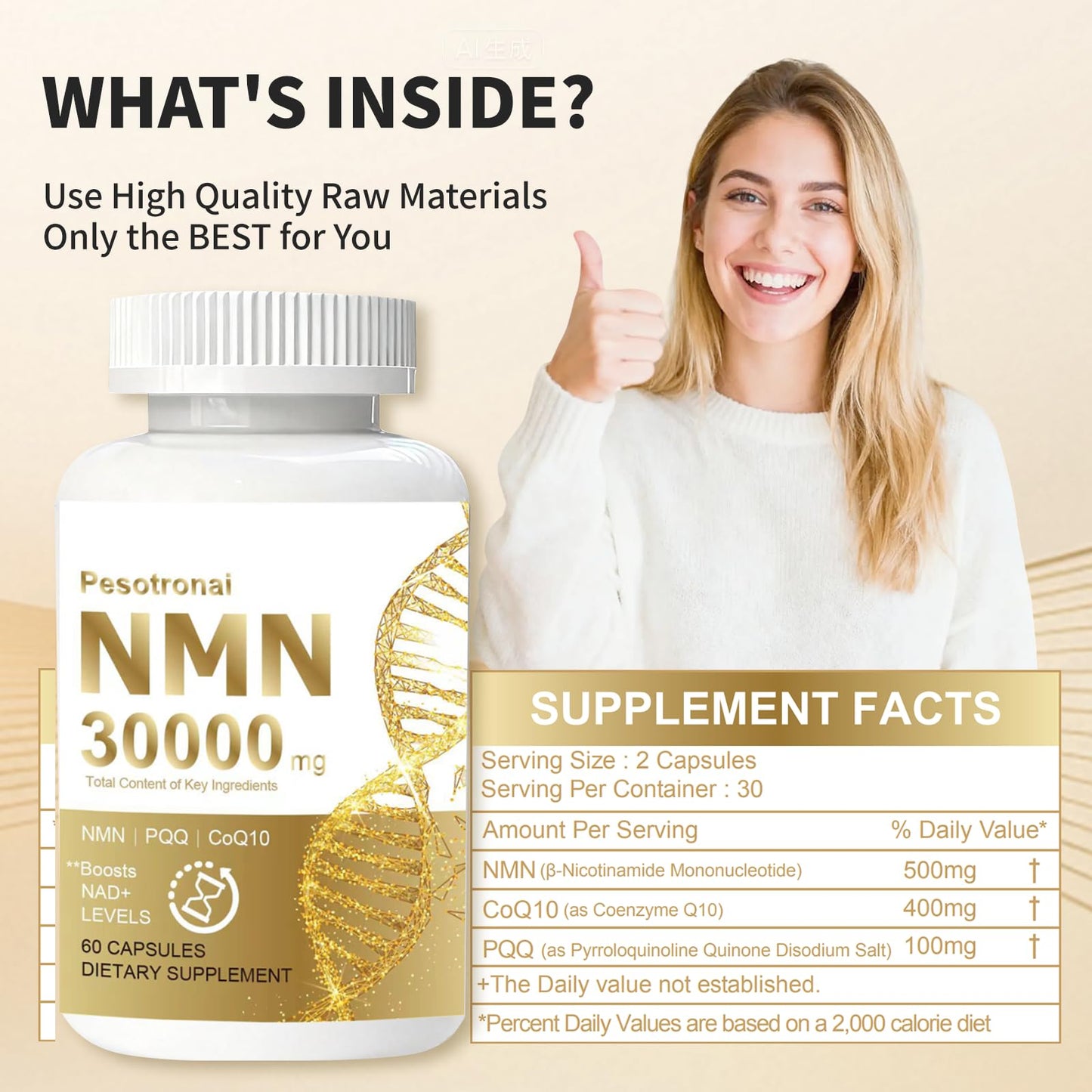 Hovasme NMN Nicotinamide Mononucleotide 500mg Capsules, 60 Count