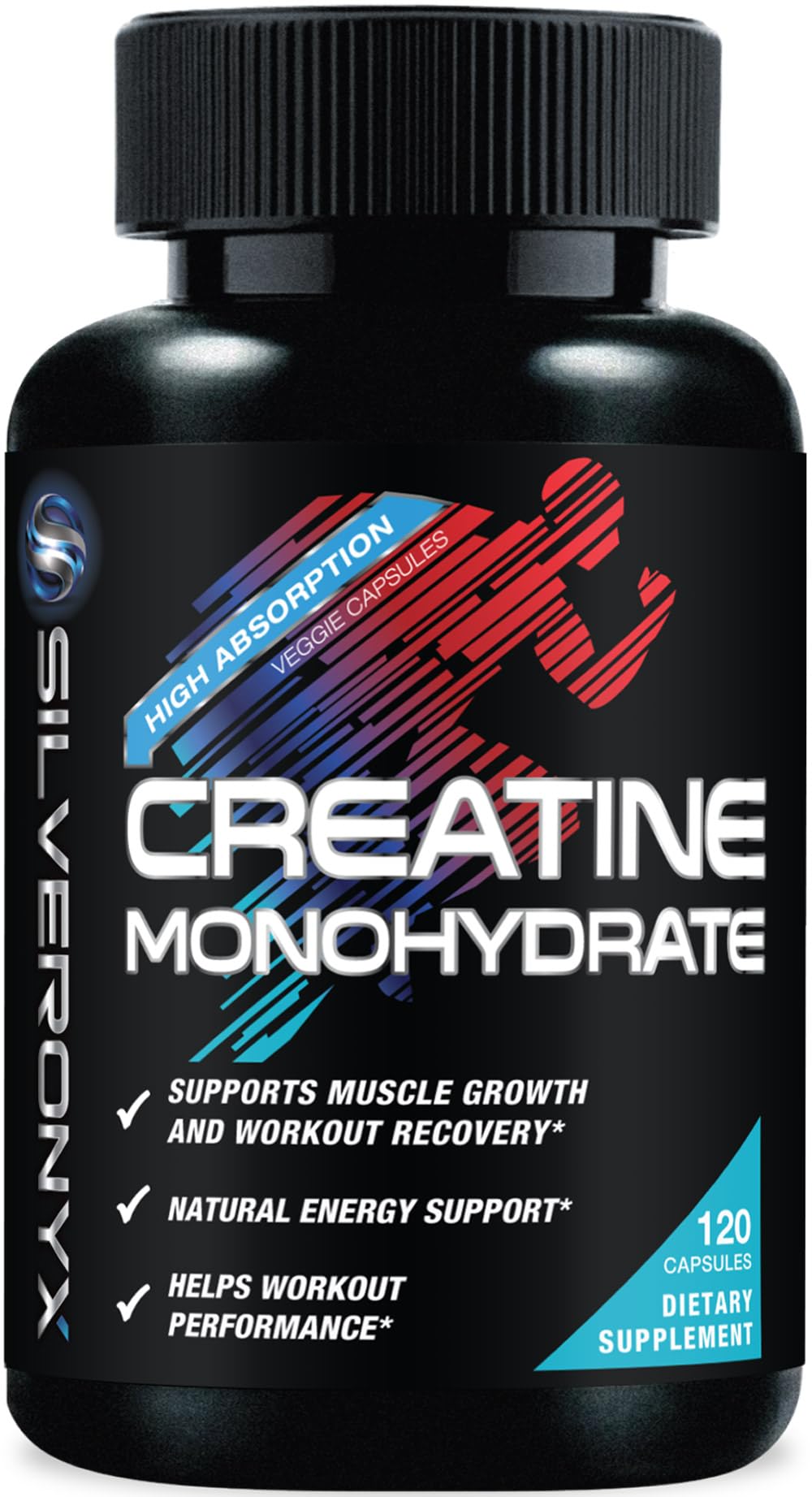 SILVERONYX Creatine Monohydrate 3000mg Capsules, 120 Count