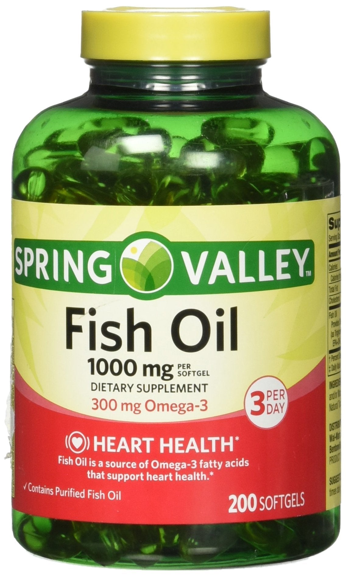 Spring Valley All Natural Fish Oil Heart Health 1000 Mg/300 Mg Omega-3 Softgel 200
