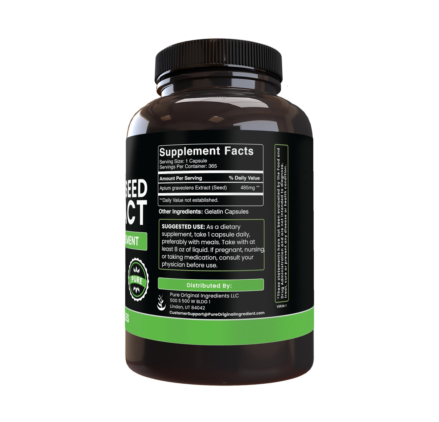PURE ORIGINAL INGREDIENTS Celery Seed Extract Capsules 365