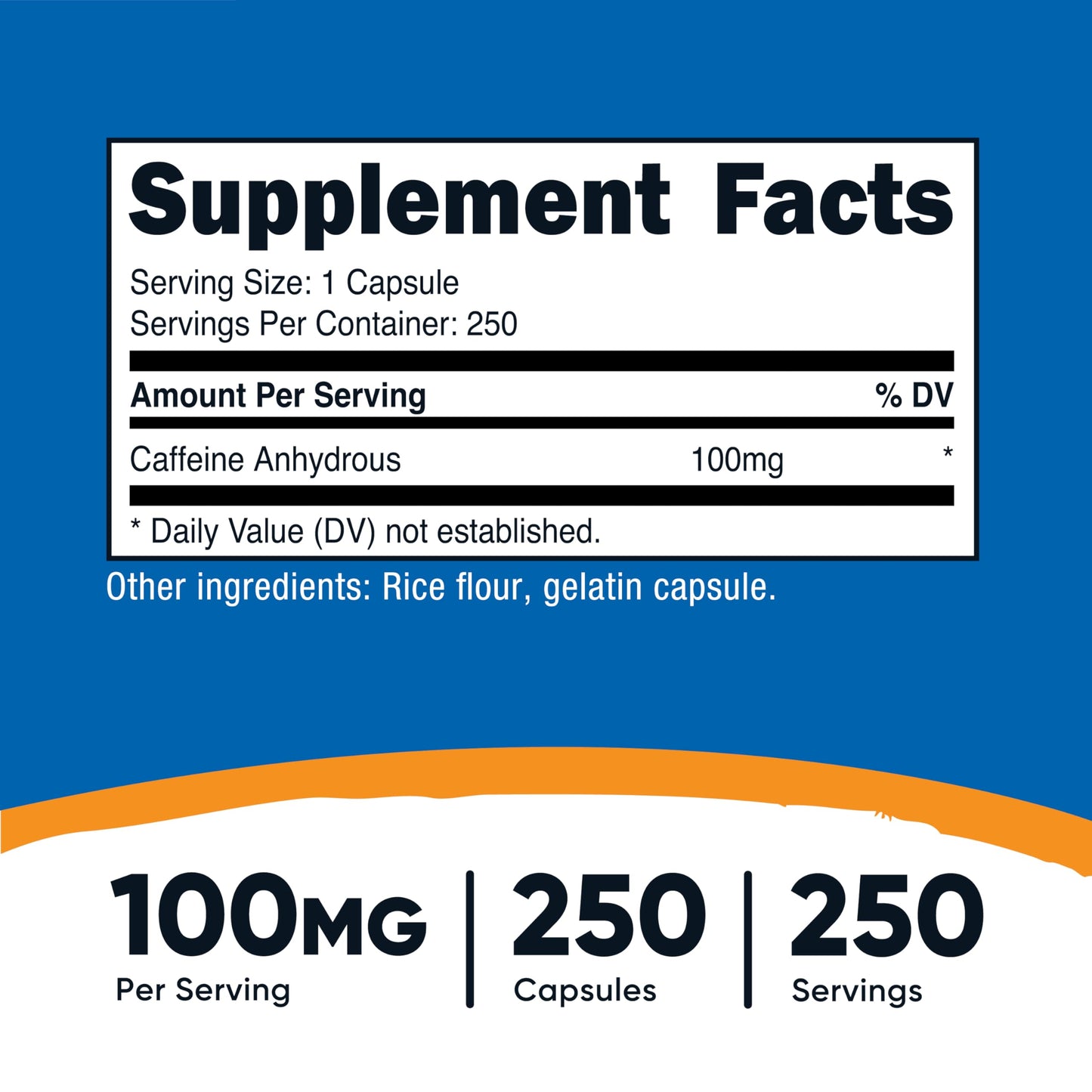 Nutricost Caffeine Capsules 100mg Per Serving, 250 Capsules