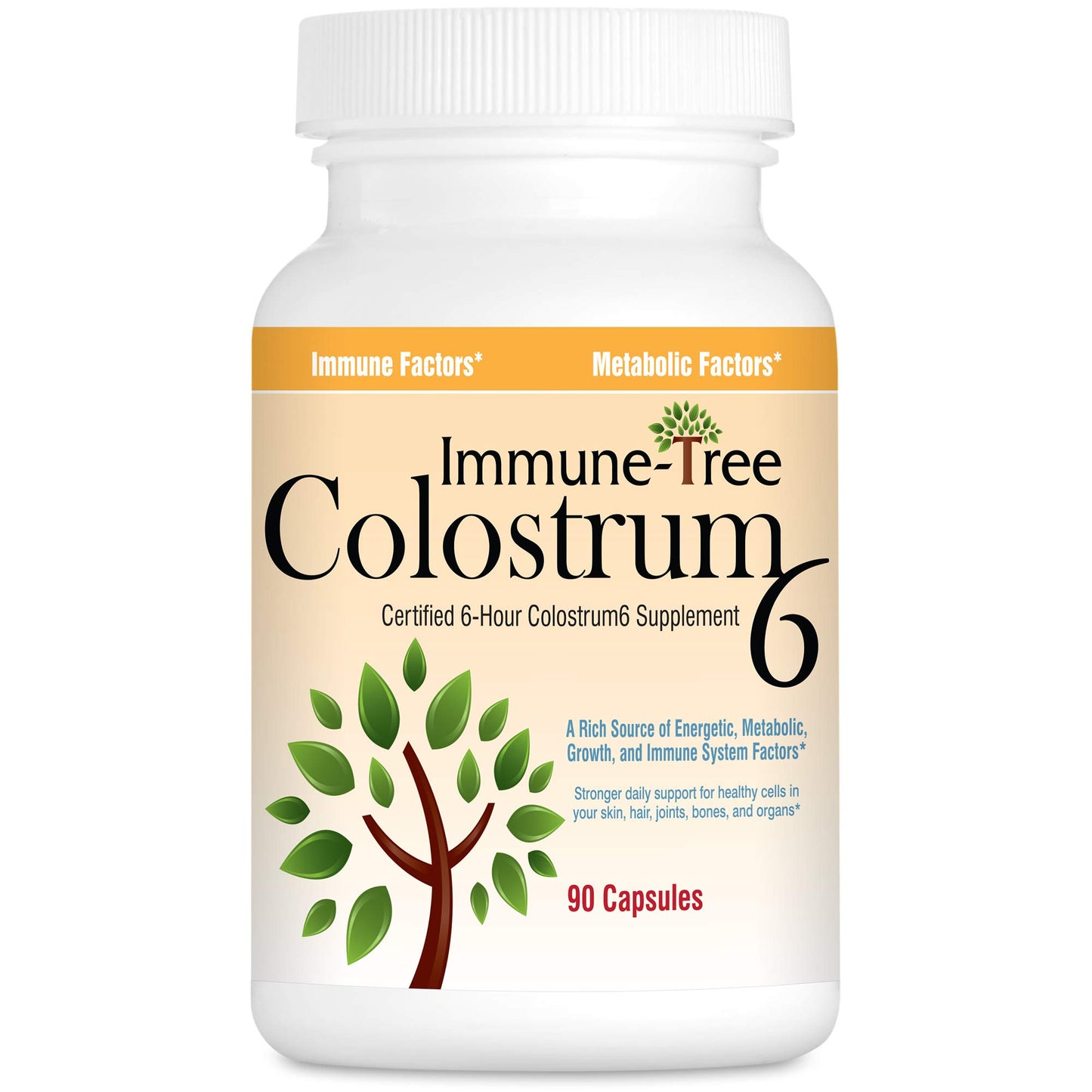 Immune-Tree 100% Pure Bovine Colostrum (Grass-Fed) High IgG for Immune Support & Gut Health, Anti-Aging Colostrum Supplement for Adults & Kids, Capsules, 90 Count