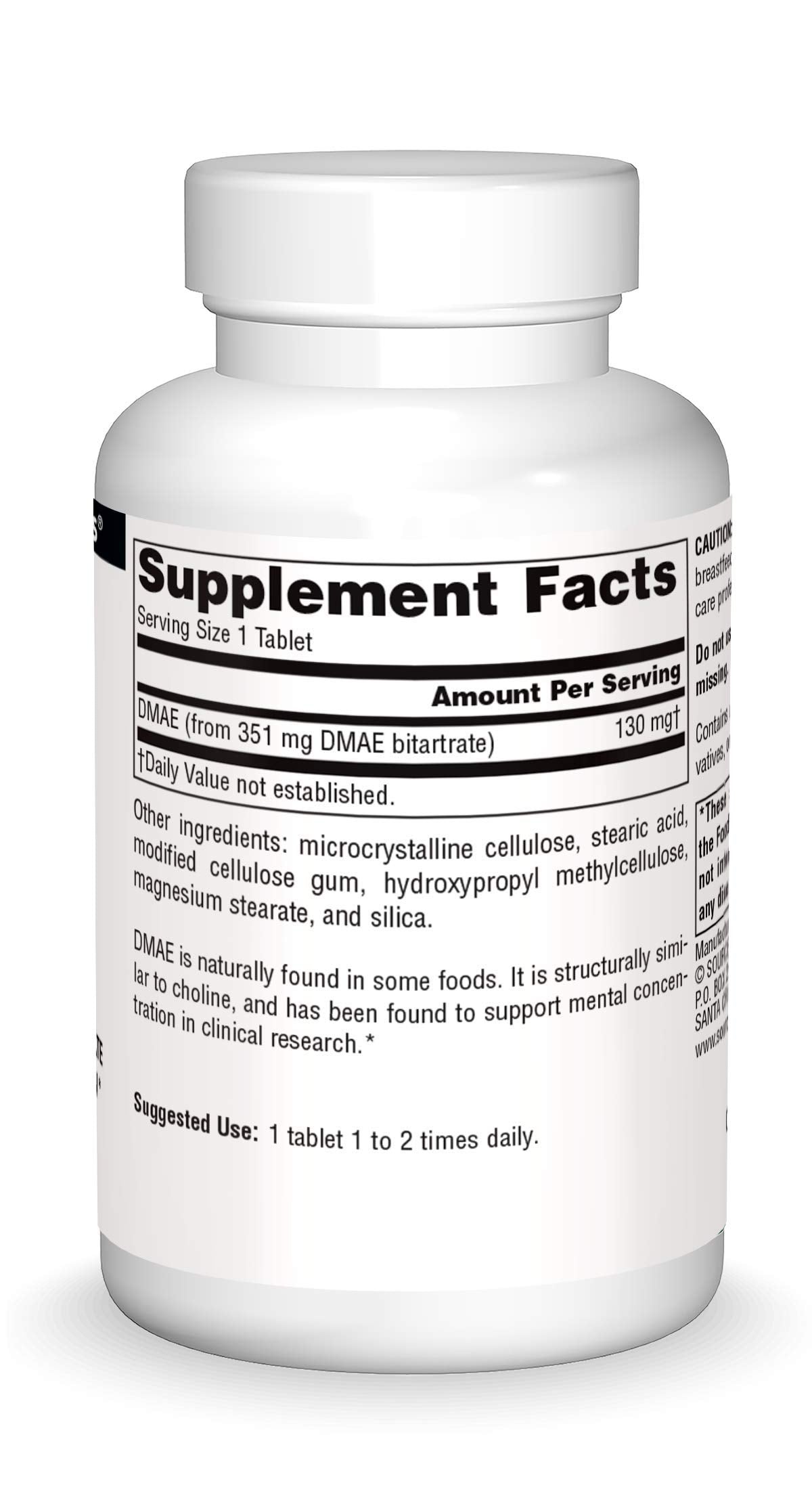 Source Naturals DMAE Dimethylaminoethanol Bitartrate 100 Tablets
